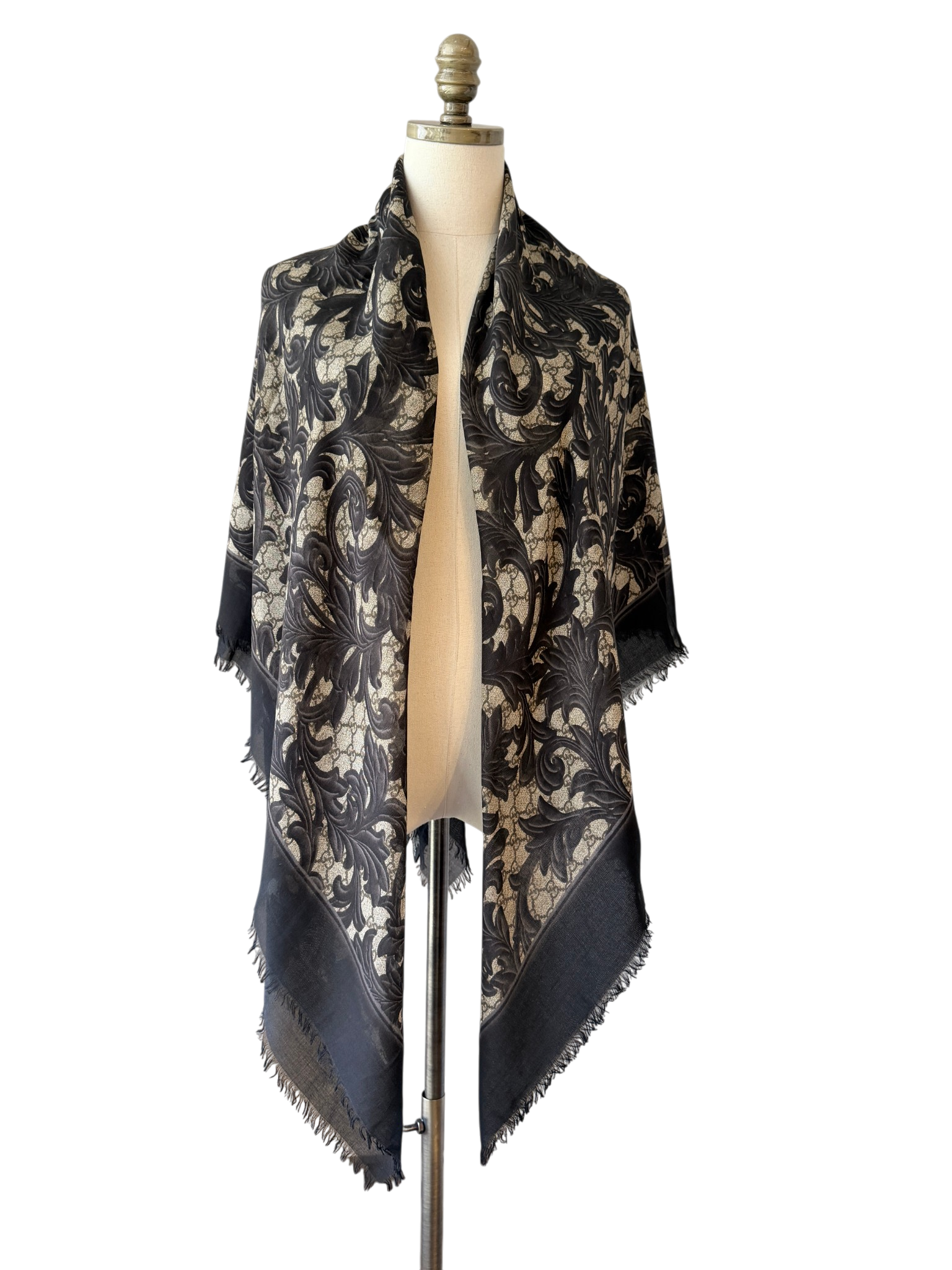 Gucci Baroque Double G Silk & Cashmere Shawl with Trellis Design