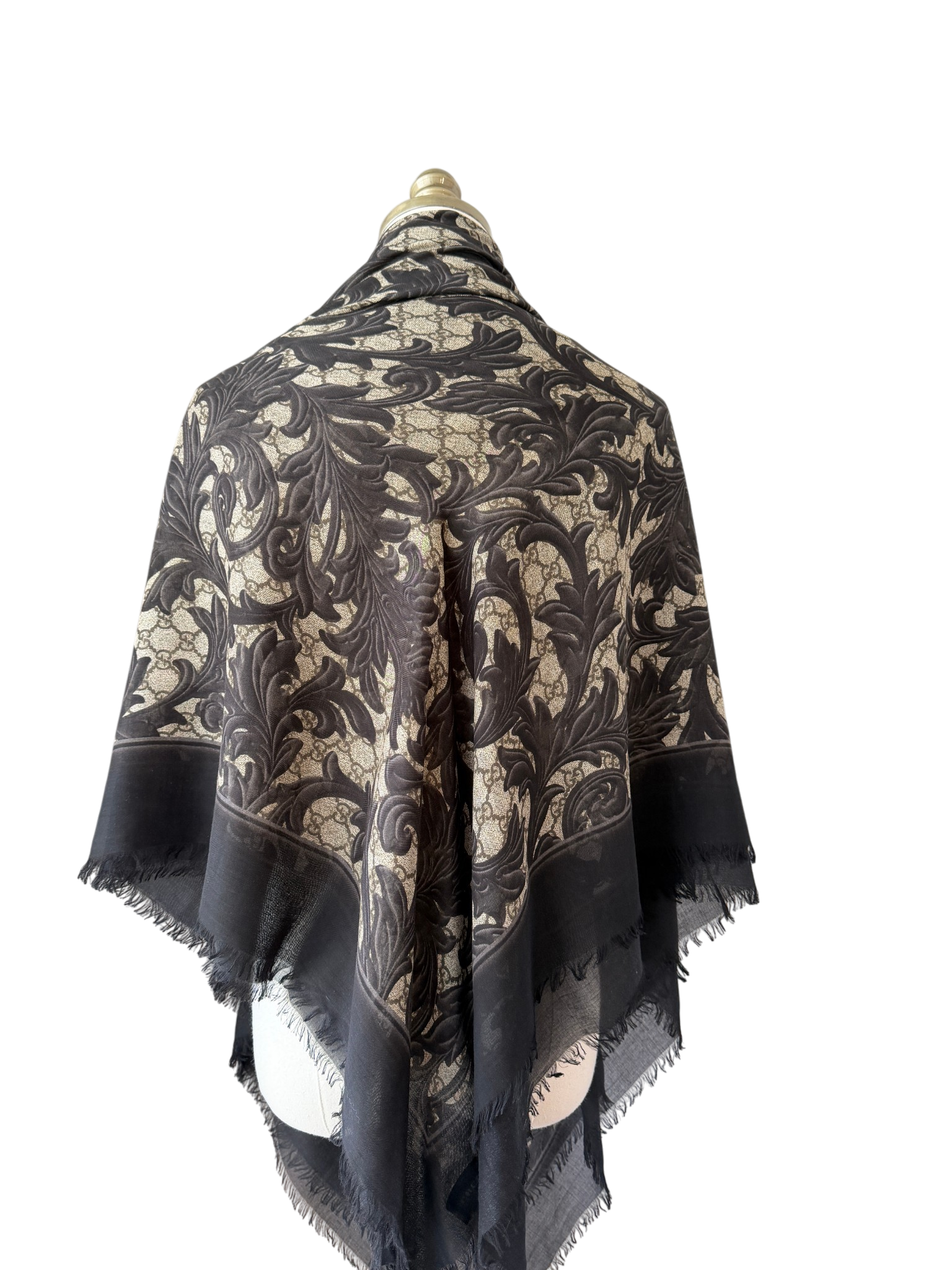 Gucci Baroque Double G Silk & Cashmere Shawl with Trellis Design