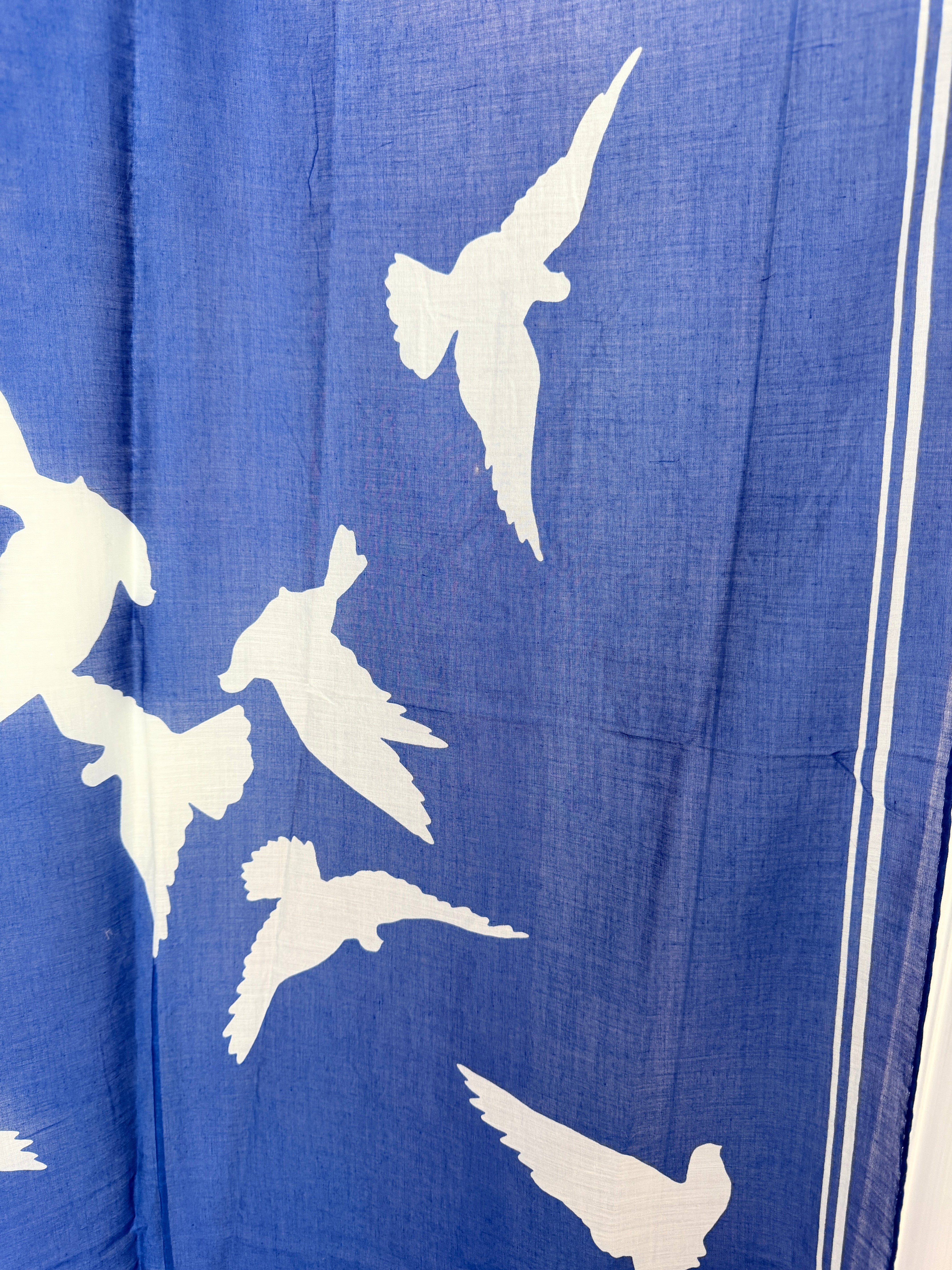 Yves Saint Laurent Royal Blue Cotton Shawl/Scarf with White Doves