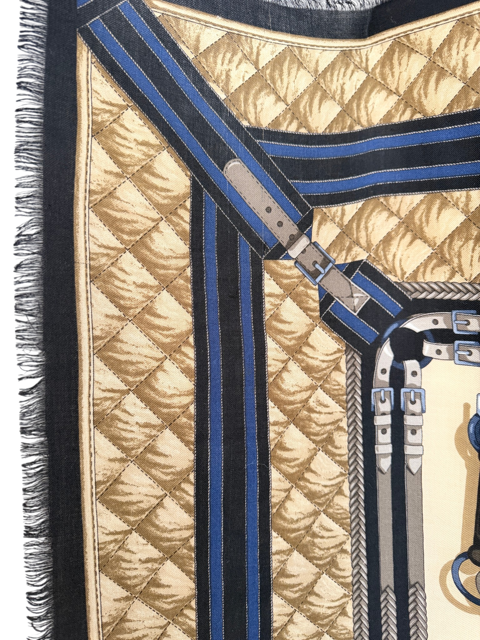 Gucci Navy & Beige Equestrian Cashmere Large Shawl