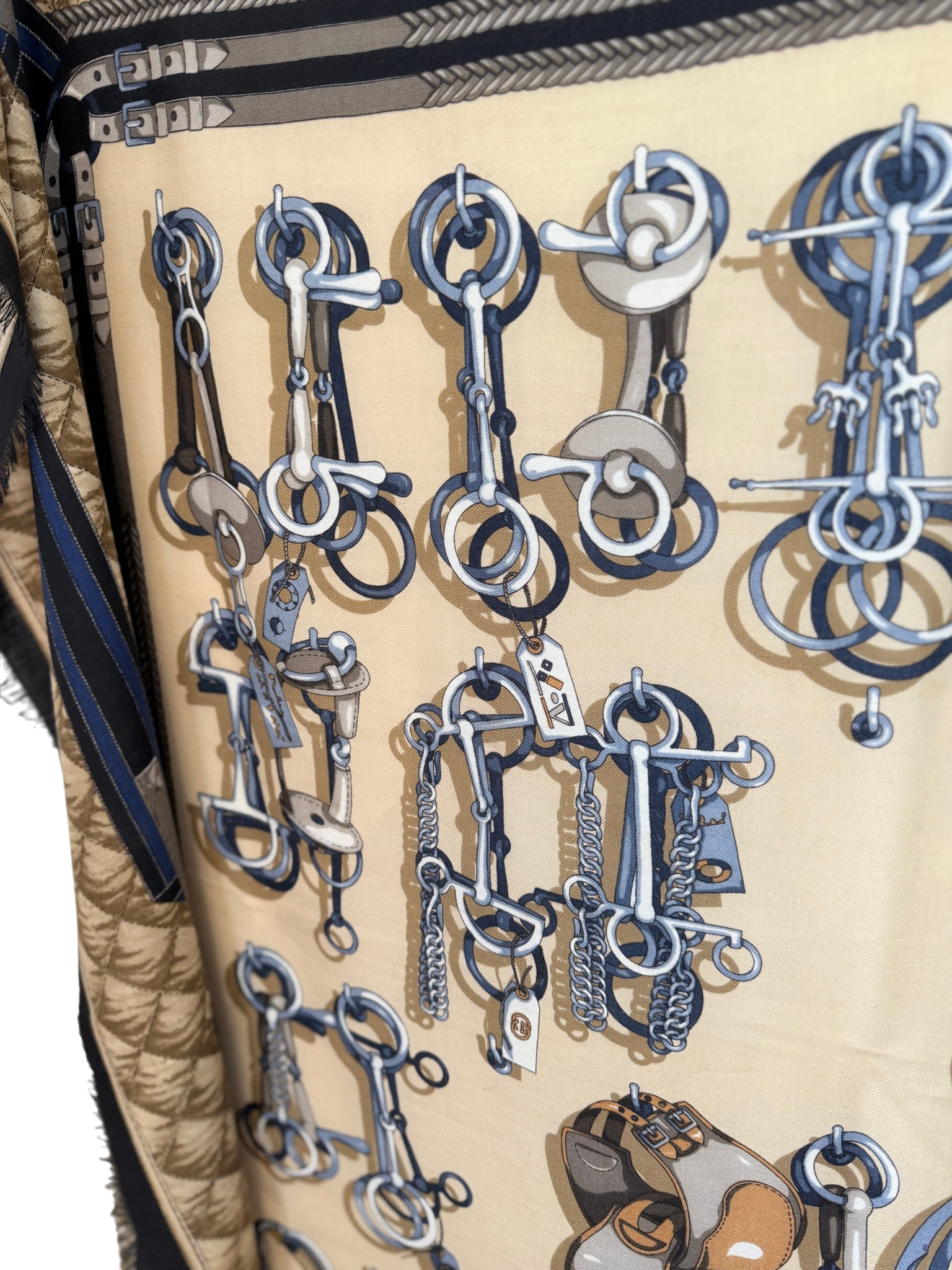 Gucci Navy & Beige Equestrian Cashmere Large Shawl