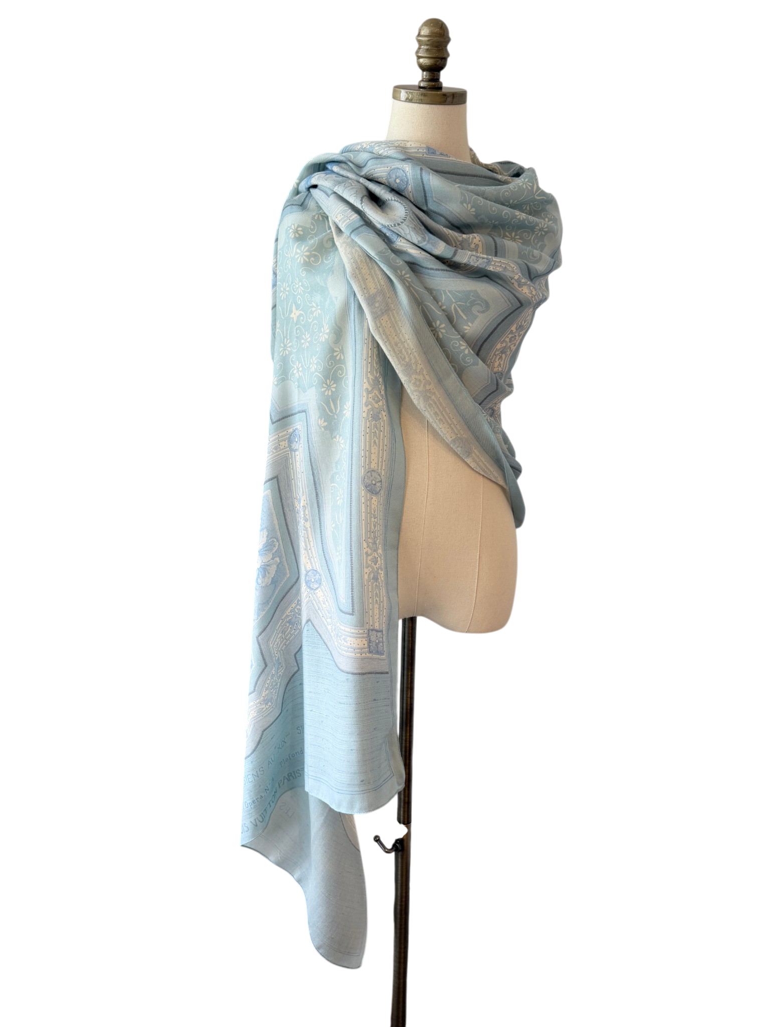 Louis Vuitton “Les Décors Parisiens au XIXe Siècle” Pale Blue Silk Shawl