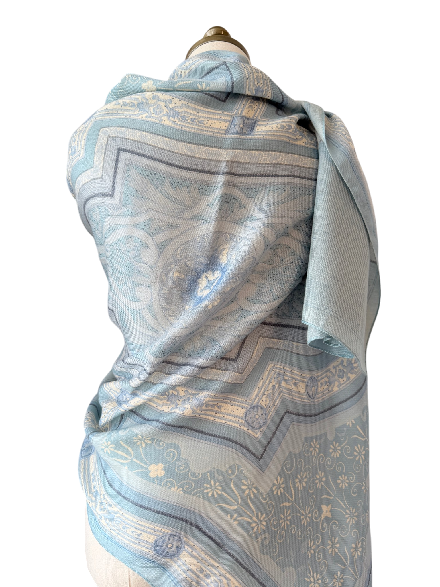 Louis Vuitton “Les Décors Parisiens au XIXe Siècle” Pale Blue Silk Shawl