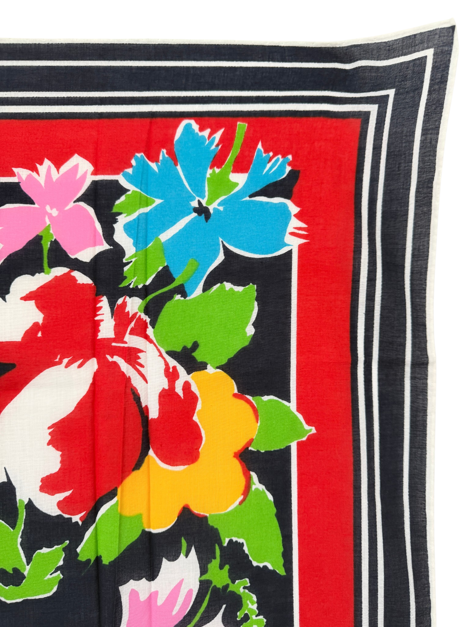 Christian Dior Navy & Red Cotton Band Scarf with Floral Center