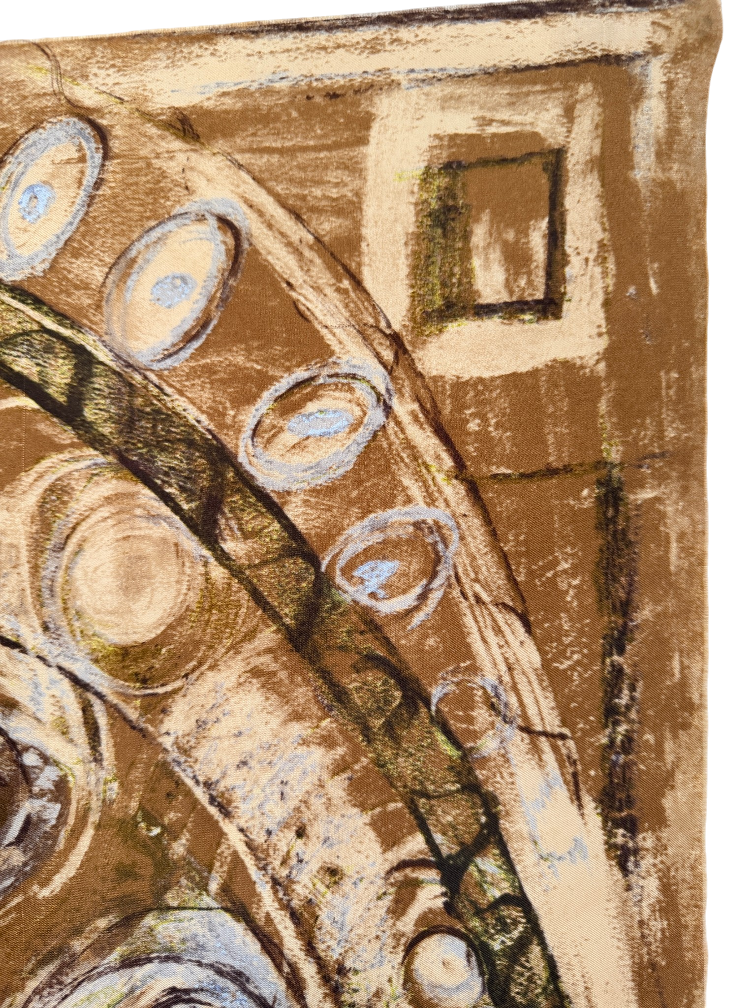 1970s Christian Dior Brown Raw Edge Silk Scarf with Brushstroke Print