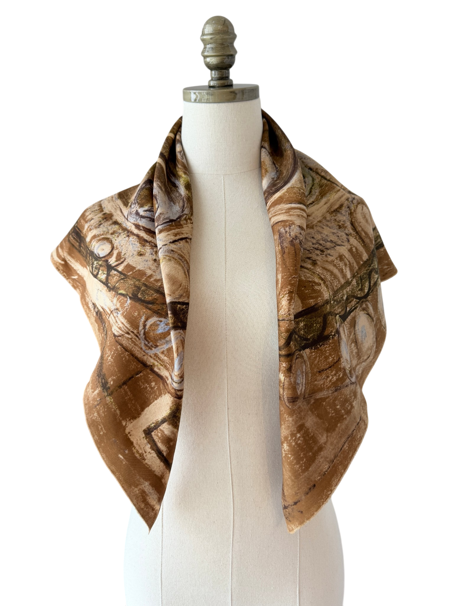 1970s Christian Dior Brown Raw Edge Silk Scarf with Brushstroke Print