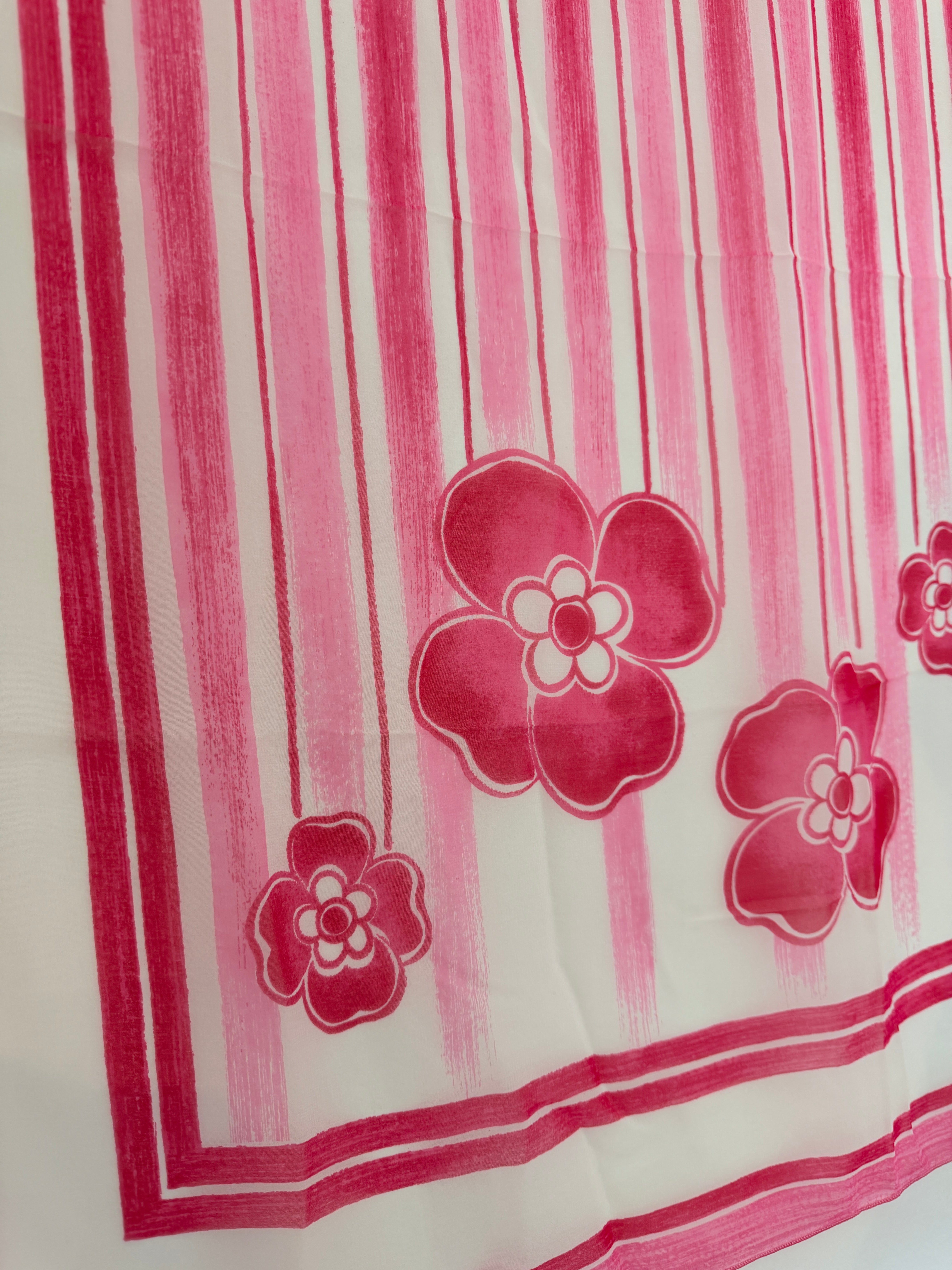 1970s Courrèges Paris Sheer Pink & White Brushstroke Stripe Scarf with Floral Detail