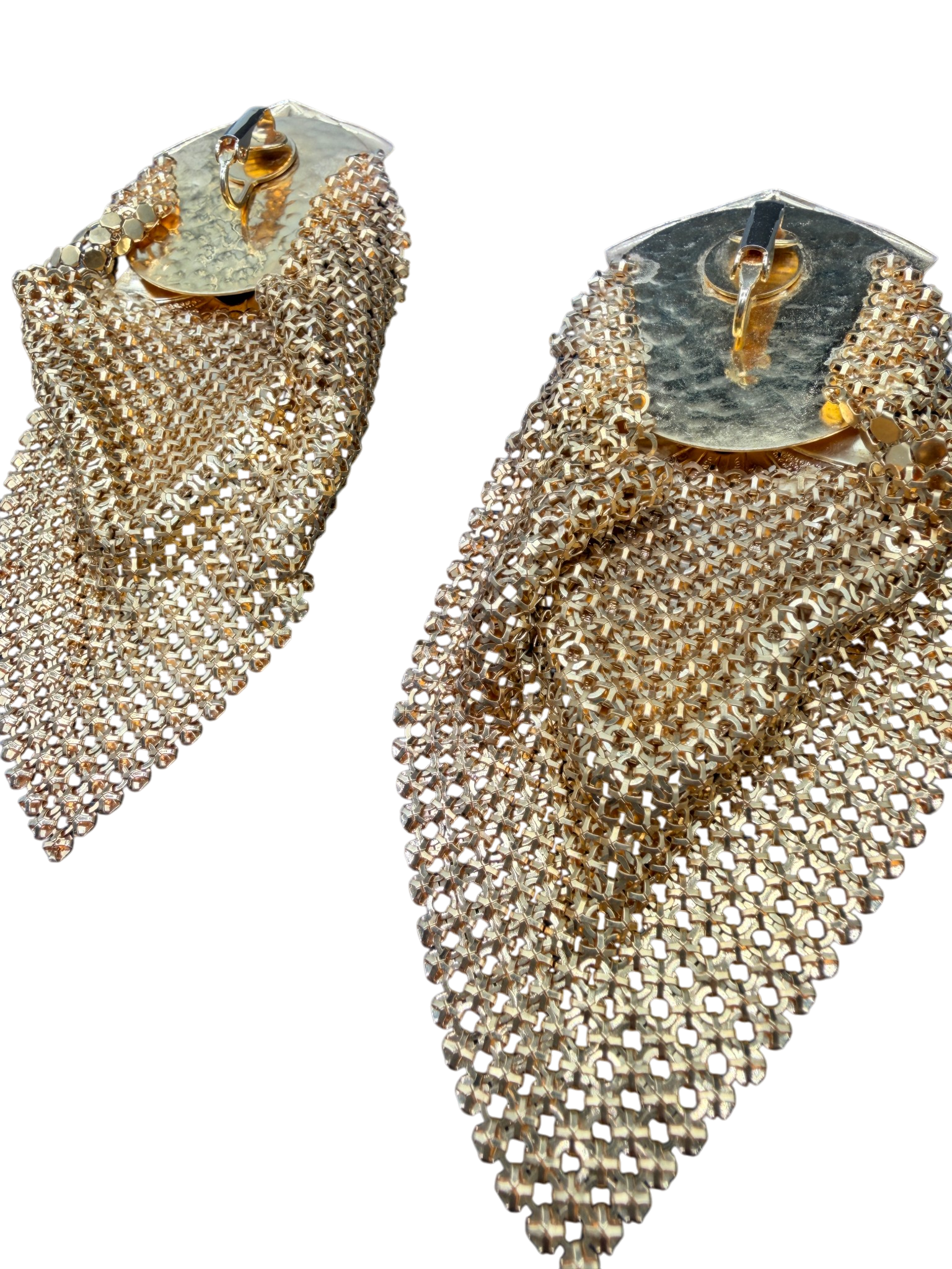 1980s Statement Mixed Media Gold-Tone Clip Earrings with Black Cabochon