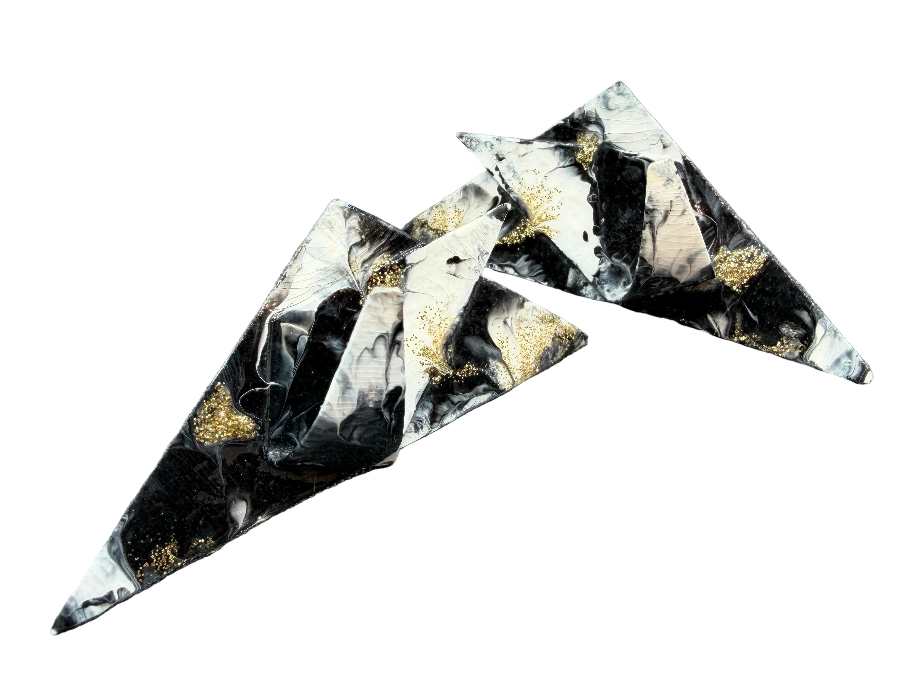 1991 Artisan Abstract Paper Clip Earrings with Black, White & Gold Glitter