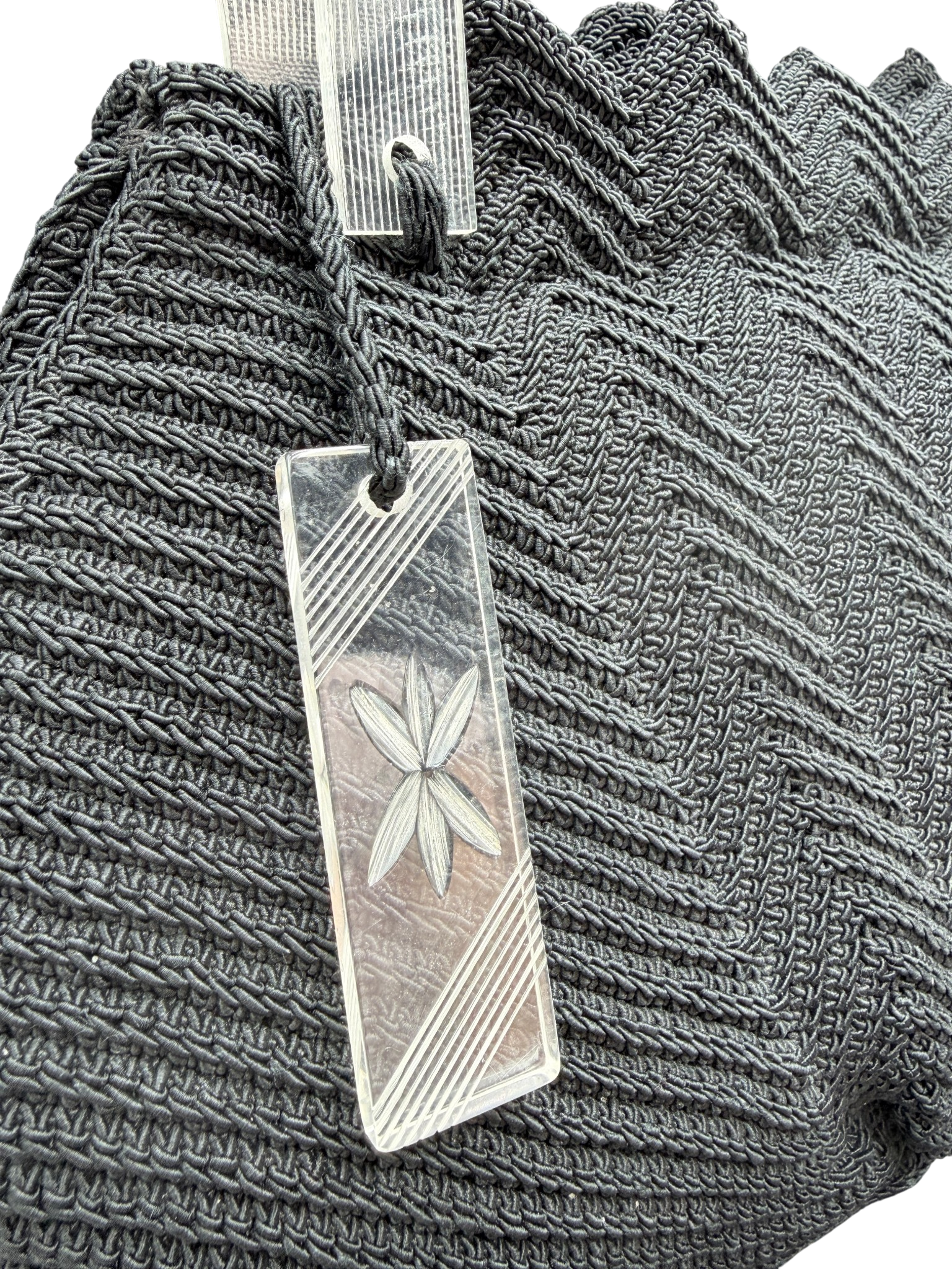 1940s Black Chevron Woven Purse with Lucite Handles