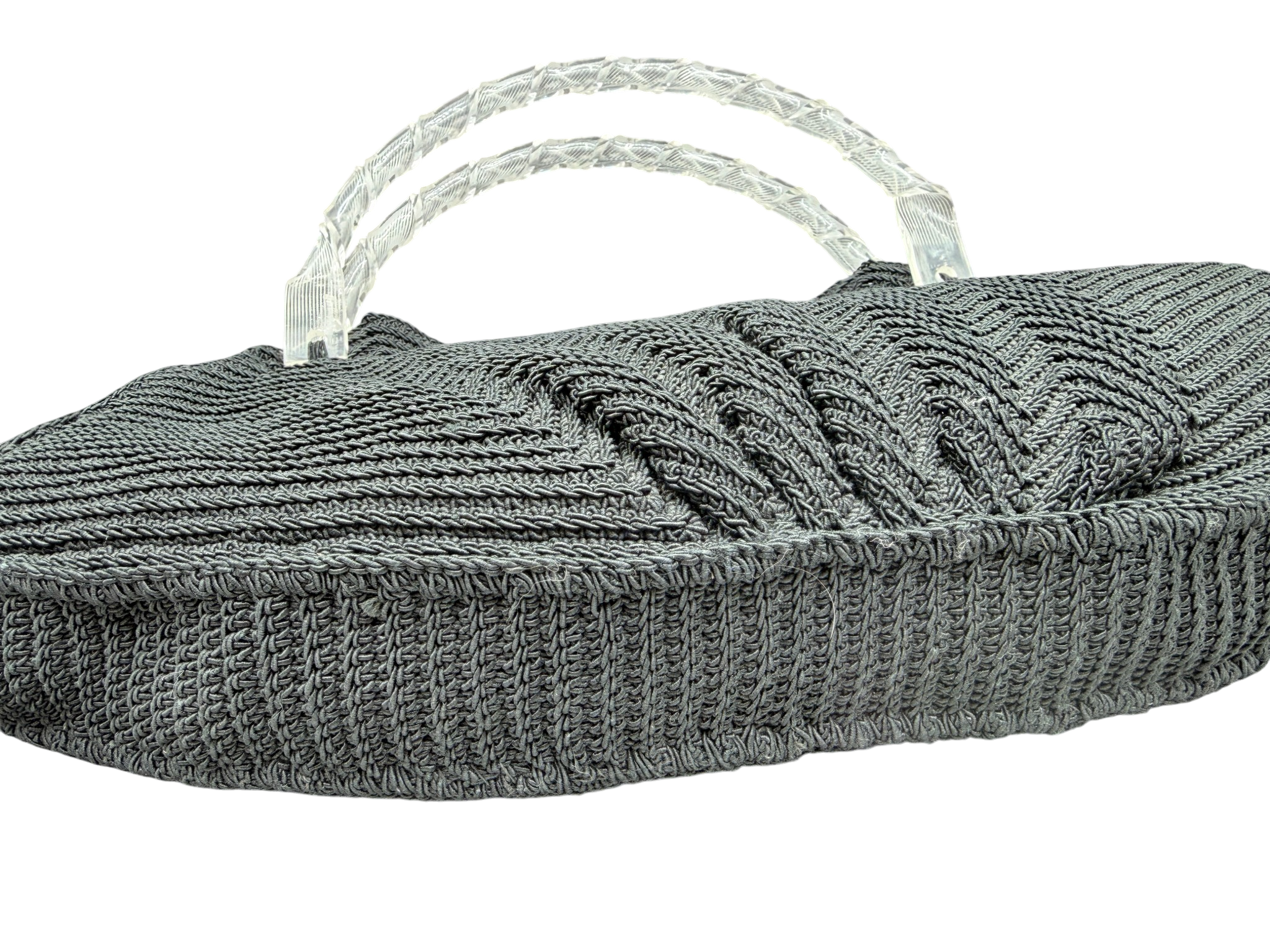 1940s Black Chevron Woven Purse with Lucite Handles