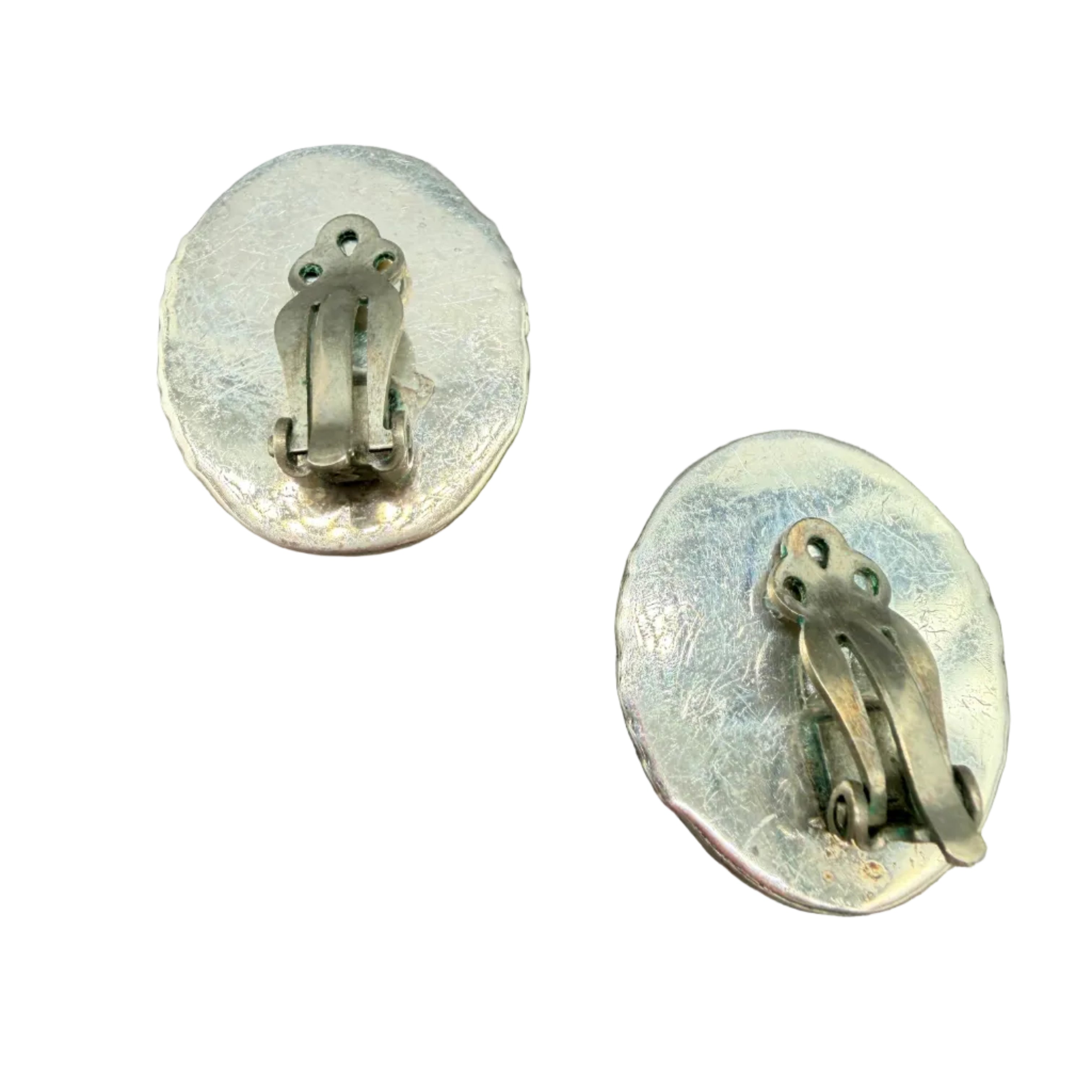 1960s AB Navajo Sterling Silver Concho Clip Earrings with Lapis