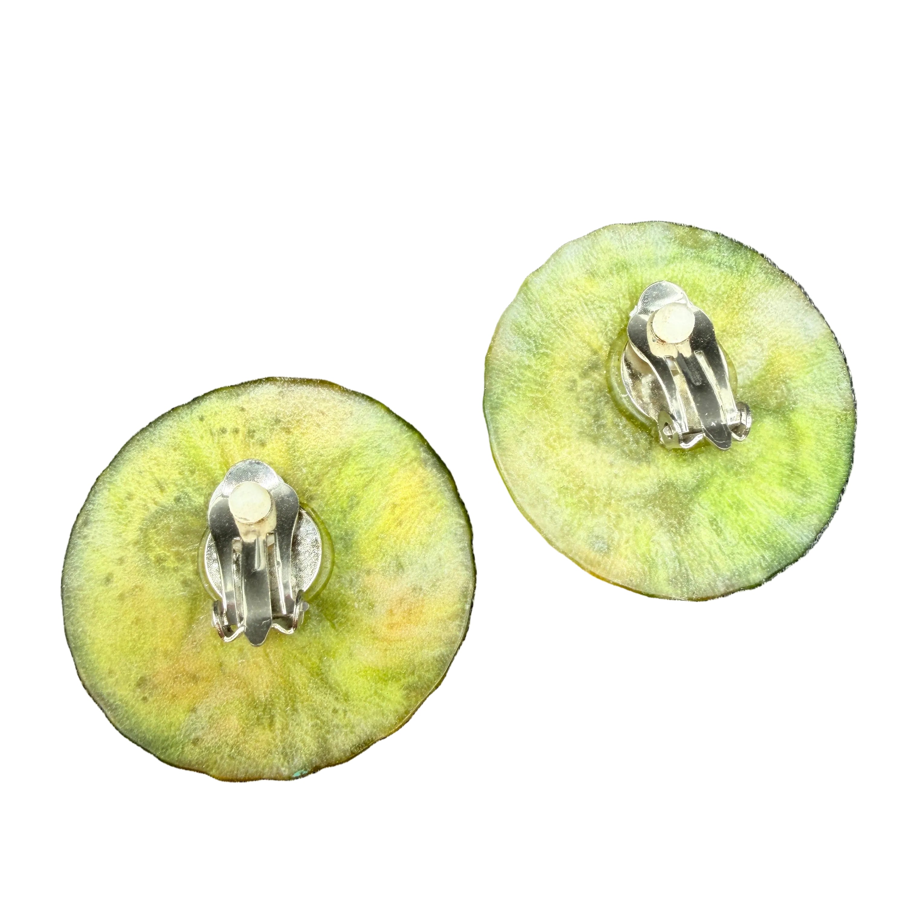 1970s Lemon & Lime Lucite Swirl Disc Clip Earrings