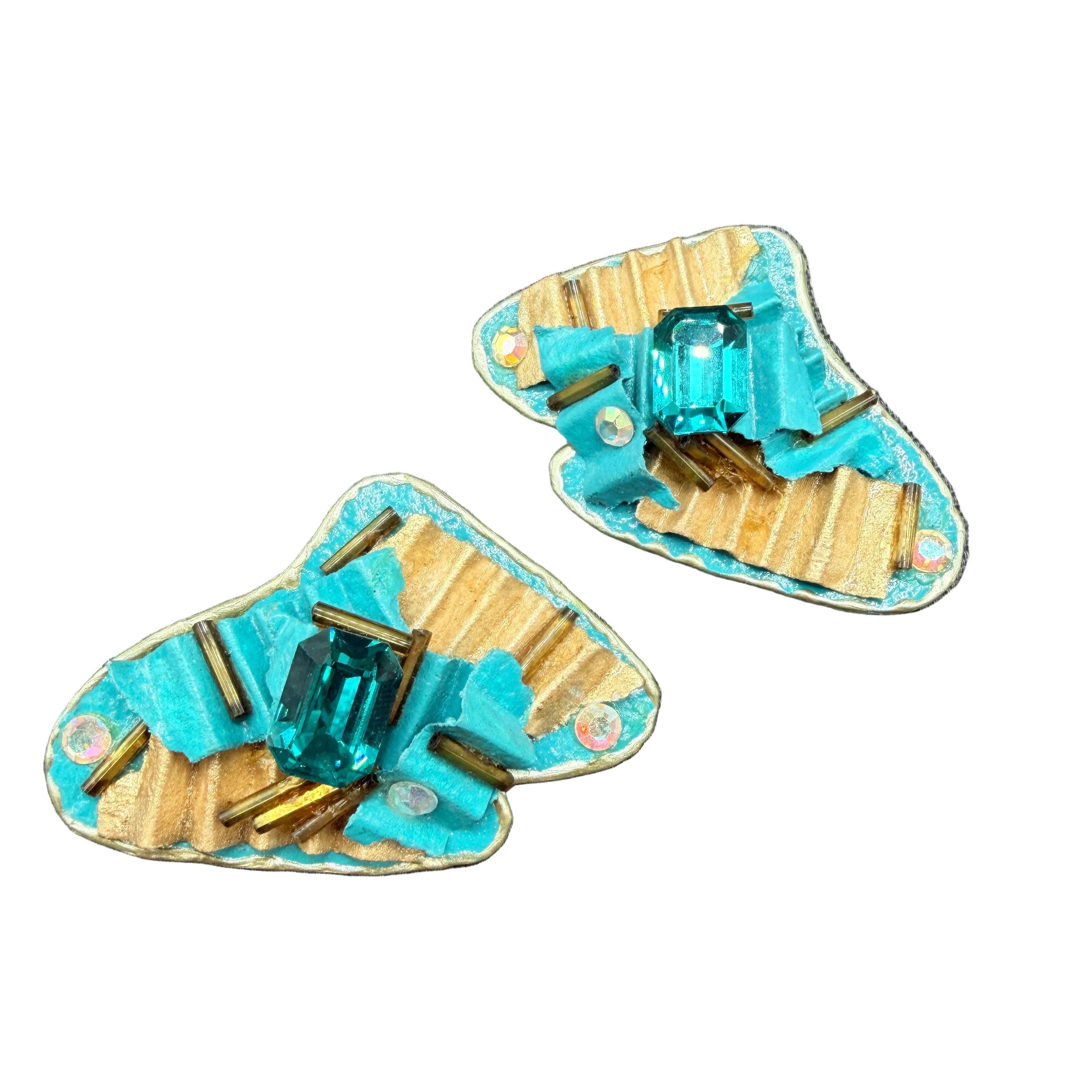1980s Accents by Sircree René Artisan Mixed Media Earrings with Gem Accents