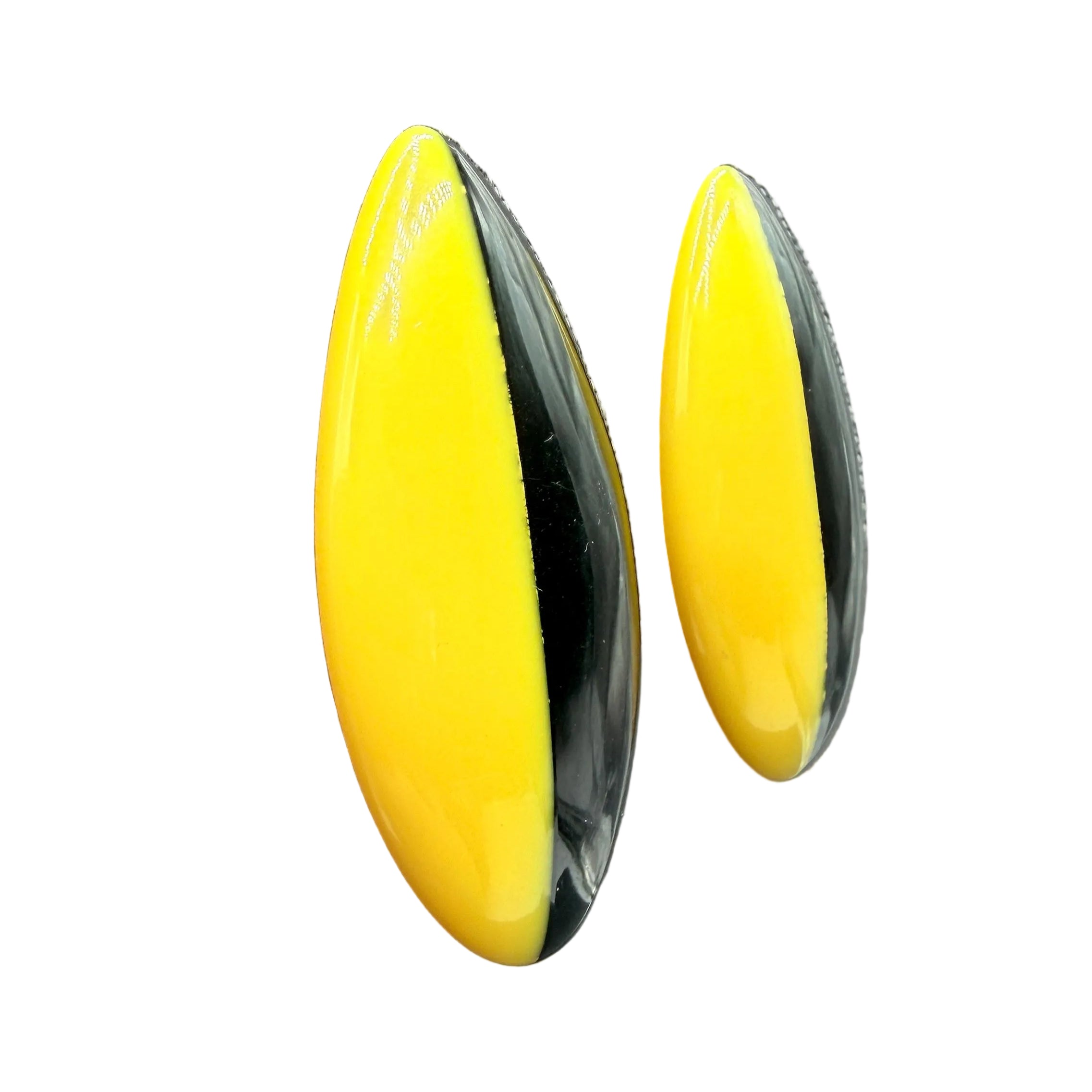1960s Mod Lucite Oval Clip Earrings in Black & Yellow