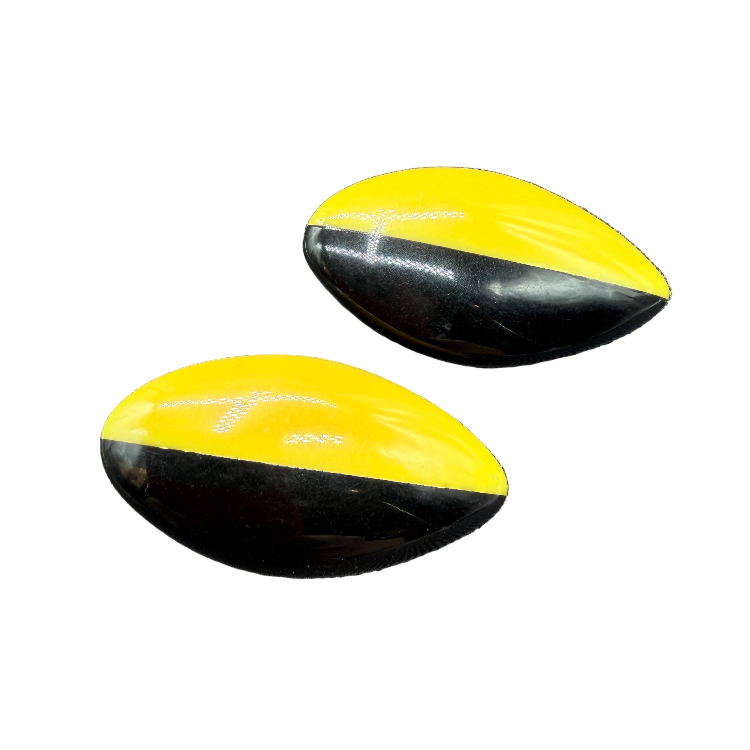 1960s Mod Lucite Oval Clip Earrings in Black & Yellow