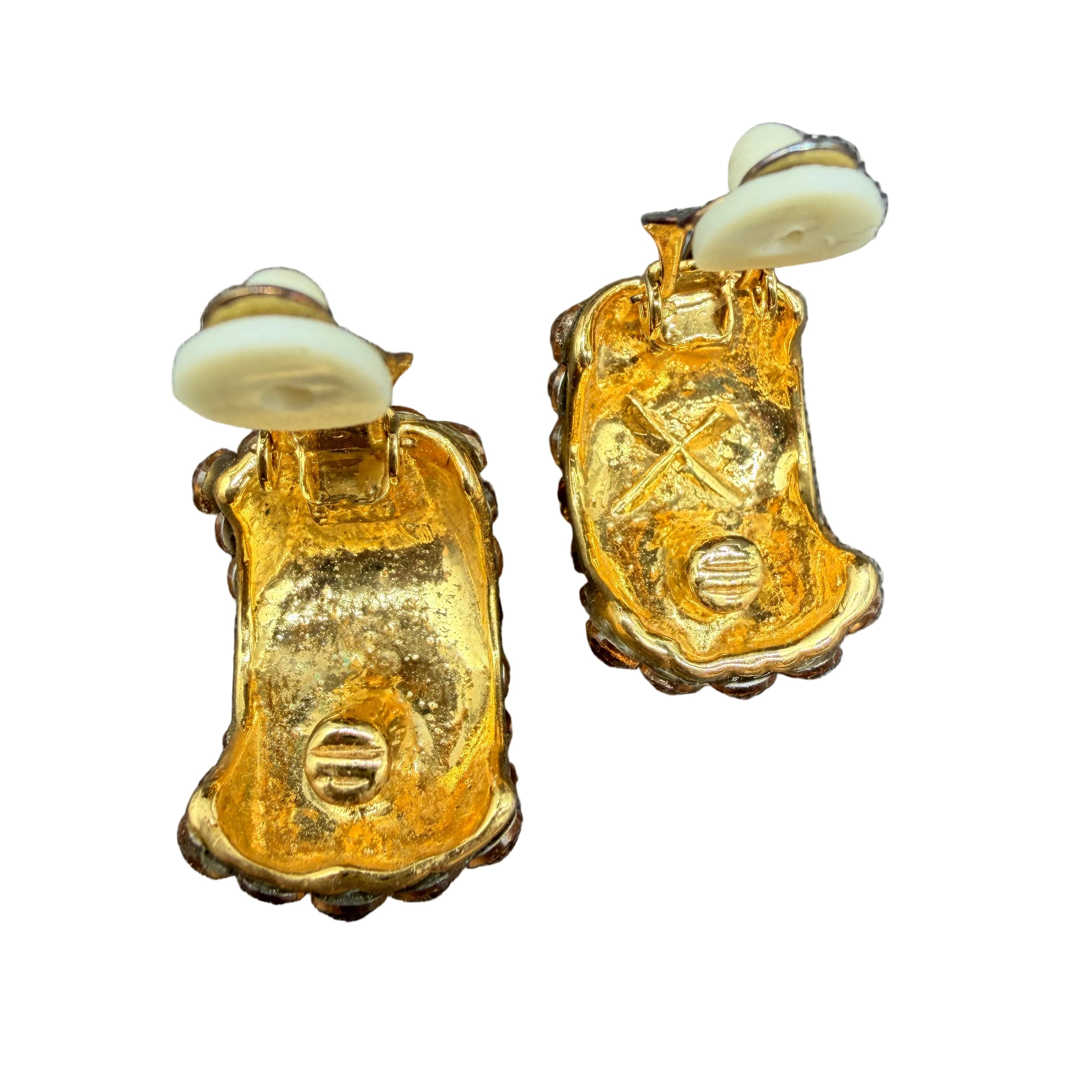 1960s Half-Hoop Amber Rhinestone Clip Earrings