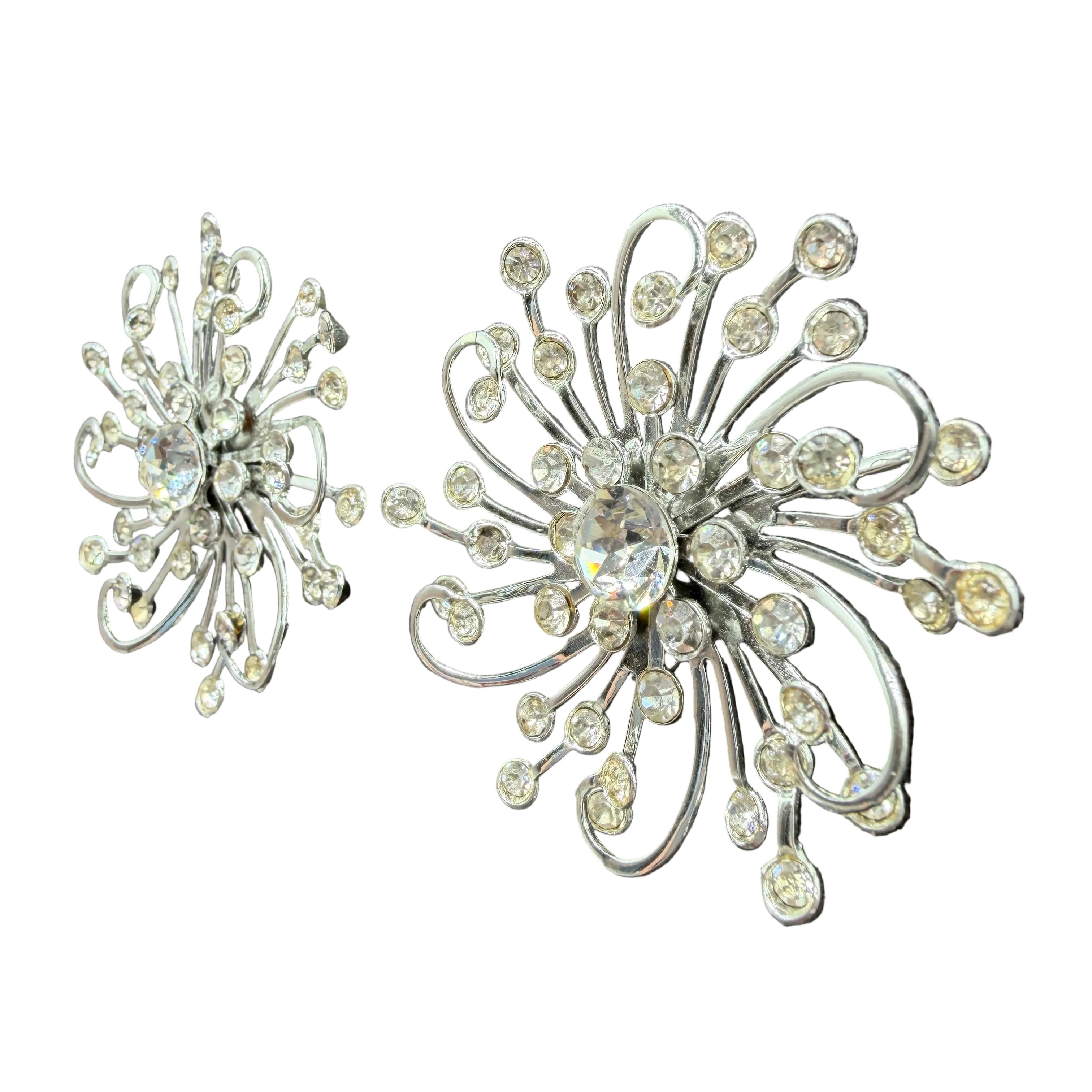 1950s Sarah Coventry Silver-Tone “Stardust” Clip Earrings with Rhinestones