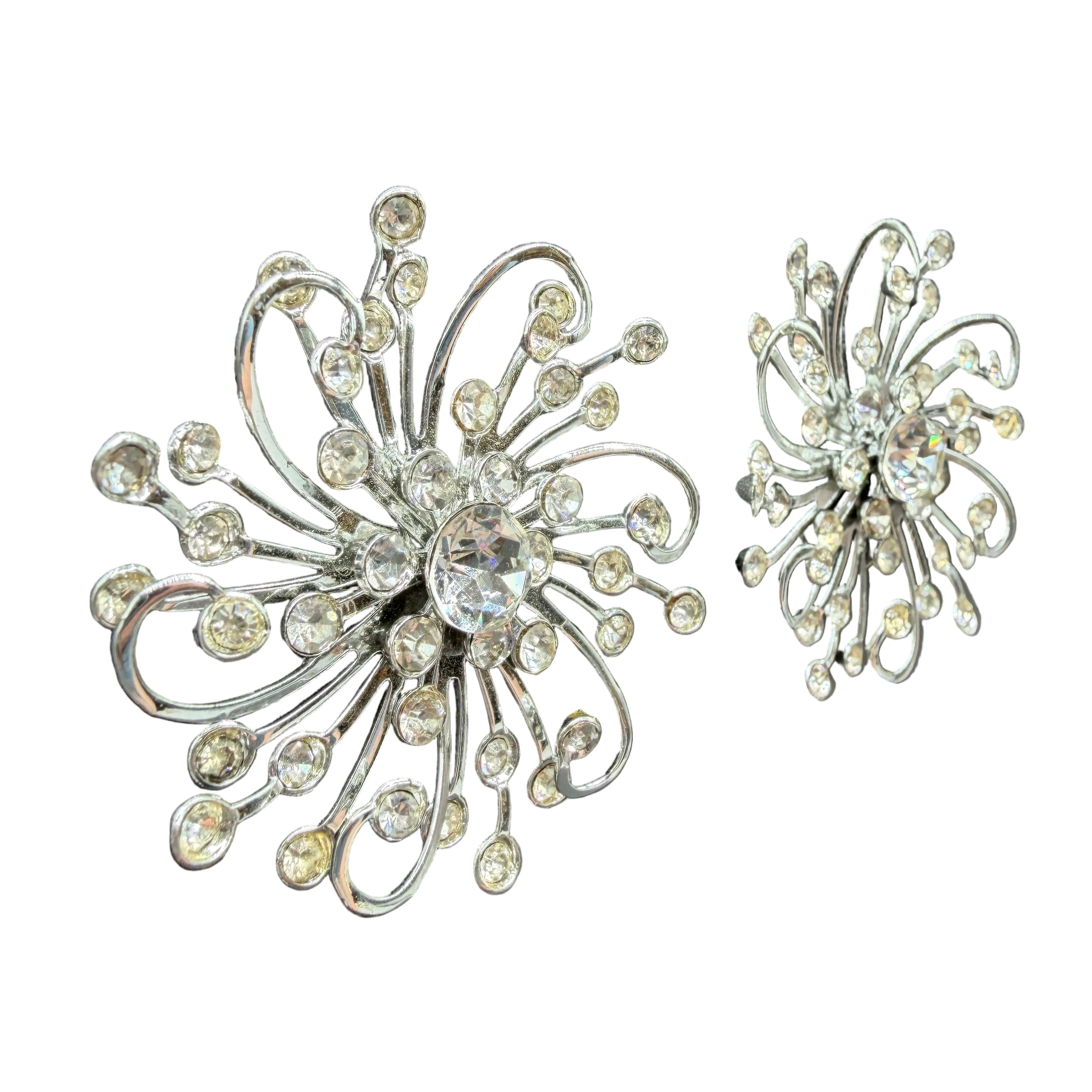1950s Sarah Coventry Silver-Tone “Stardust” Clip Earrings with Rhinestones
