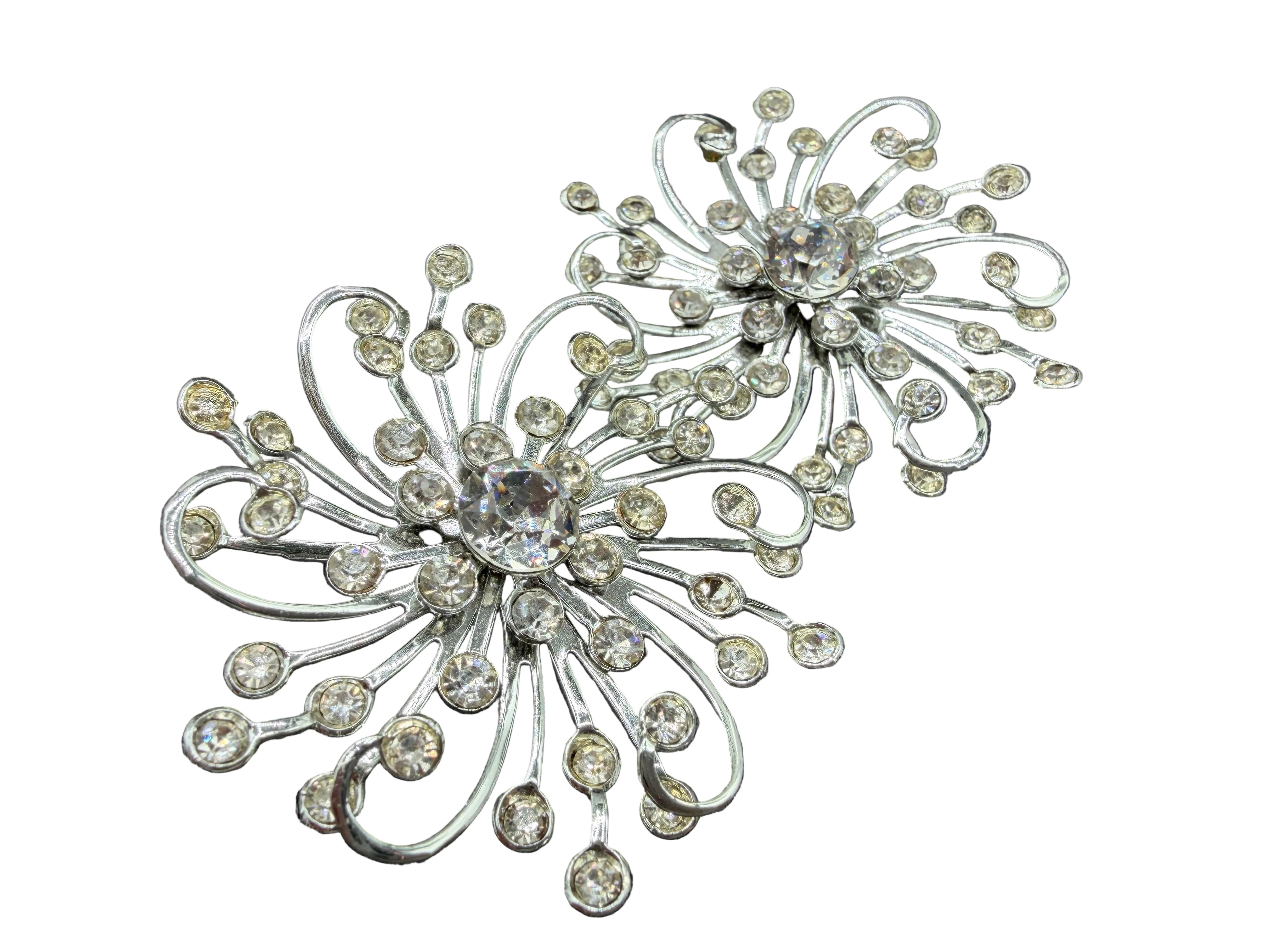 1950s Sarah Coventry Silver-Tone “Stardust” Clip Earrings with Rhinestones