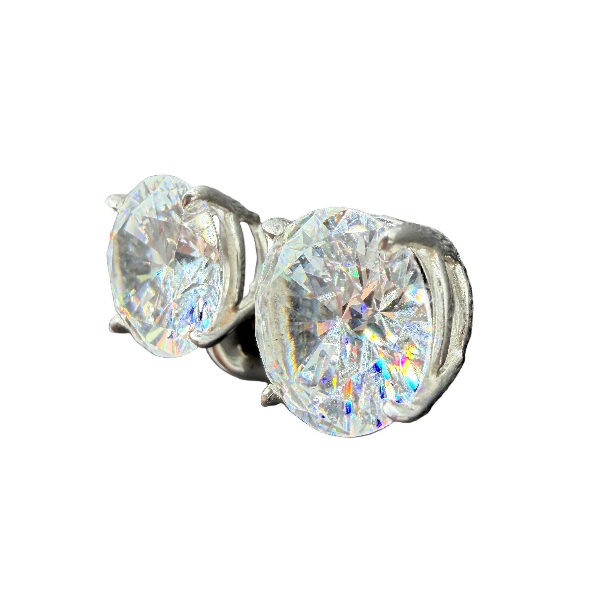 1980s Sterling Silver & Moissanite Clip-On Stud Earrings