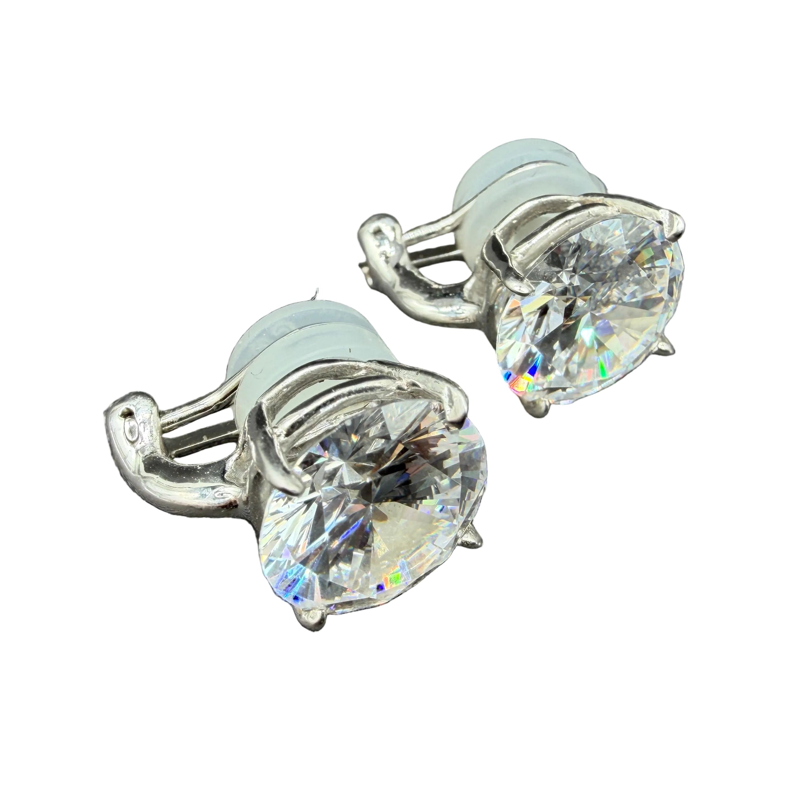 1980s Sterling Silver & Moissanite Clip-On Stud Earrings
