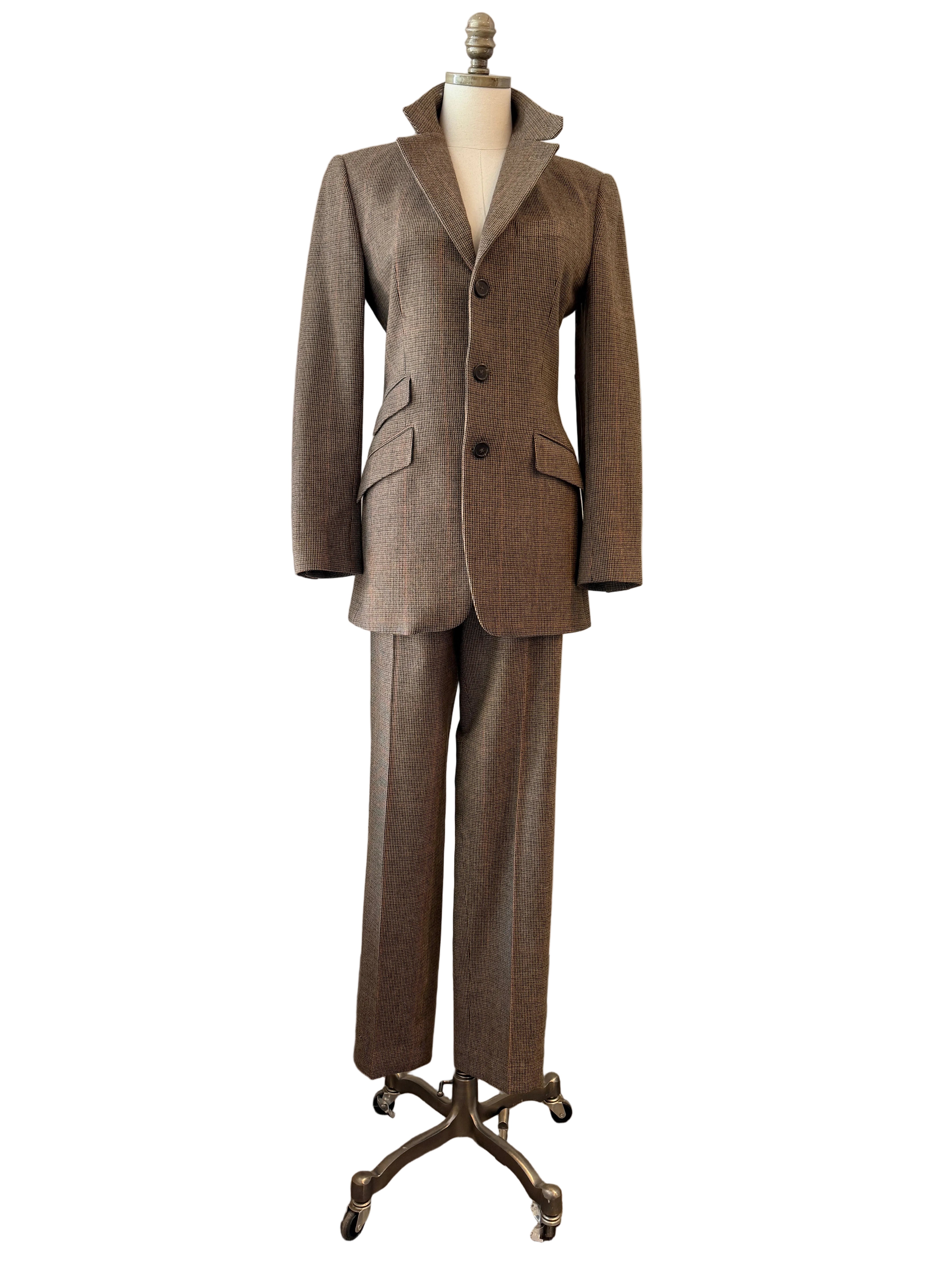 1990s Ralph Lauren Classic Collection Tweed Pant & Blazer Suit with Suede Elbow Patches