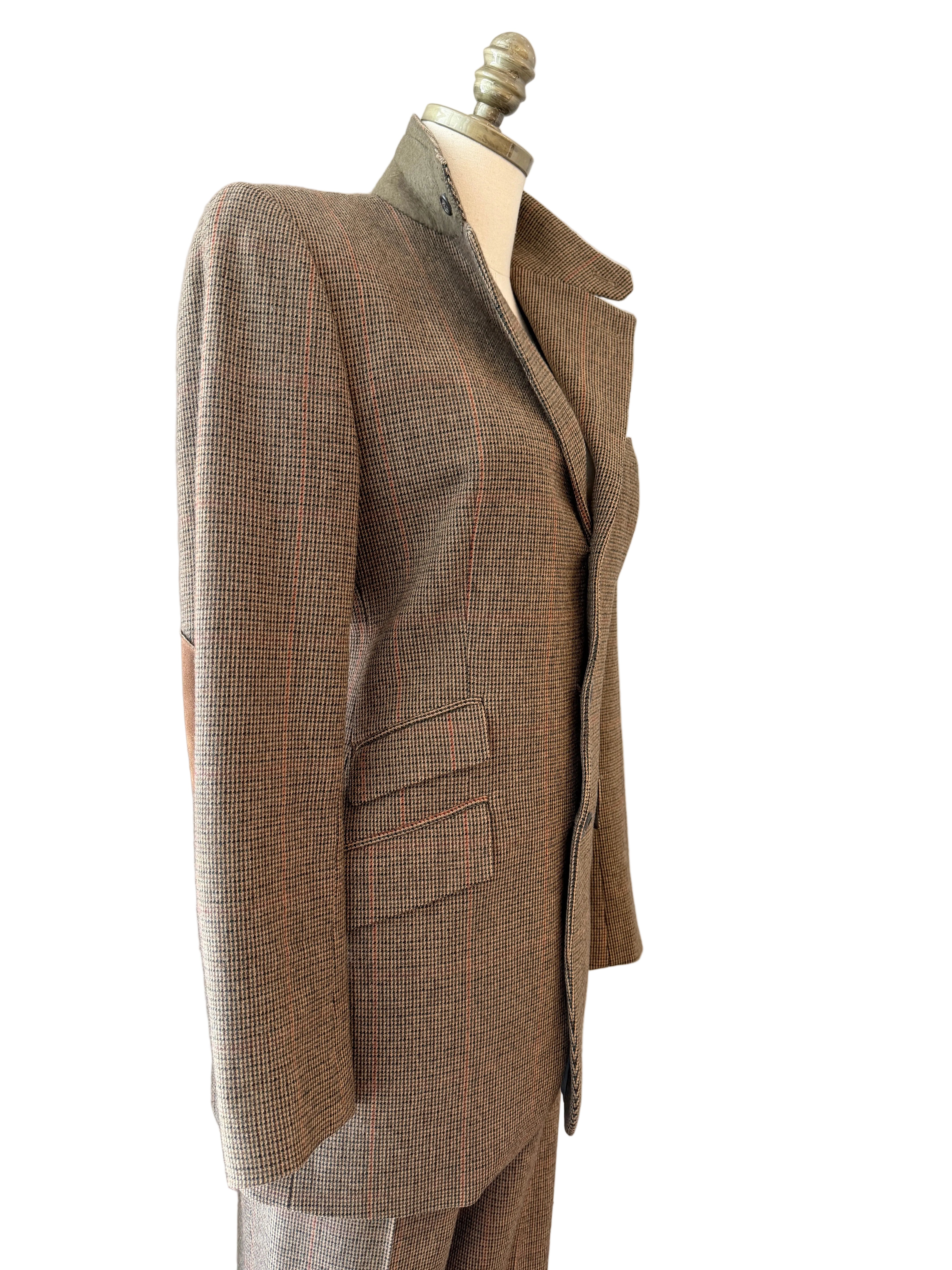 1990s Ralph Lauren Classic Collection Tweed Pant & Blazer Suit with Suede Elbow Patches