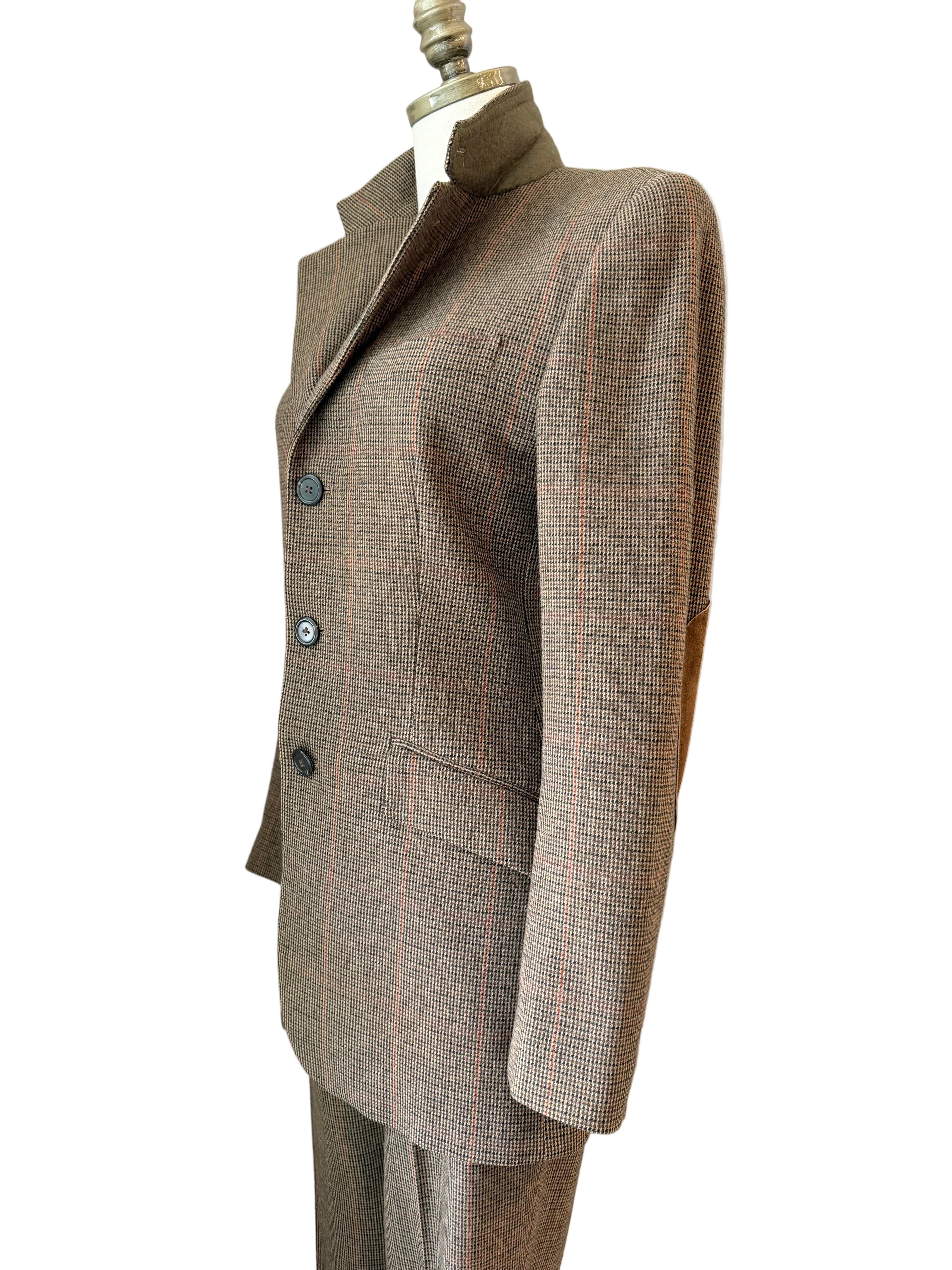 1990s Ralph Lauren Classic Collection Tweed Pant & Blazer Suit with Suede Elbow Patches