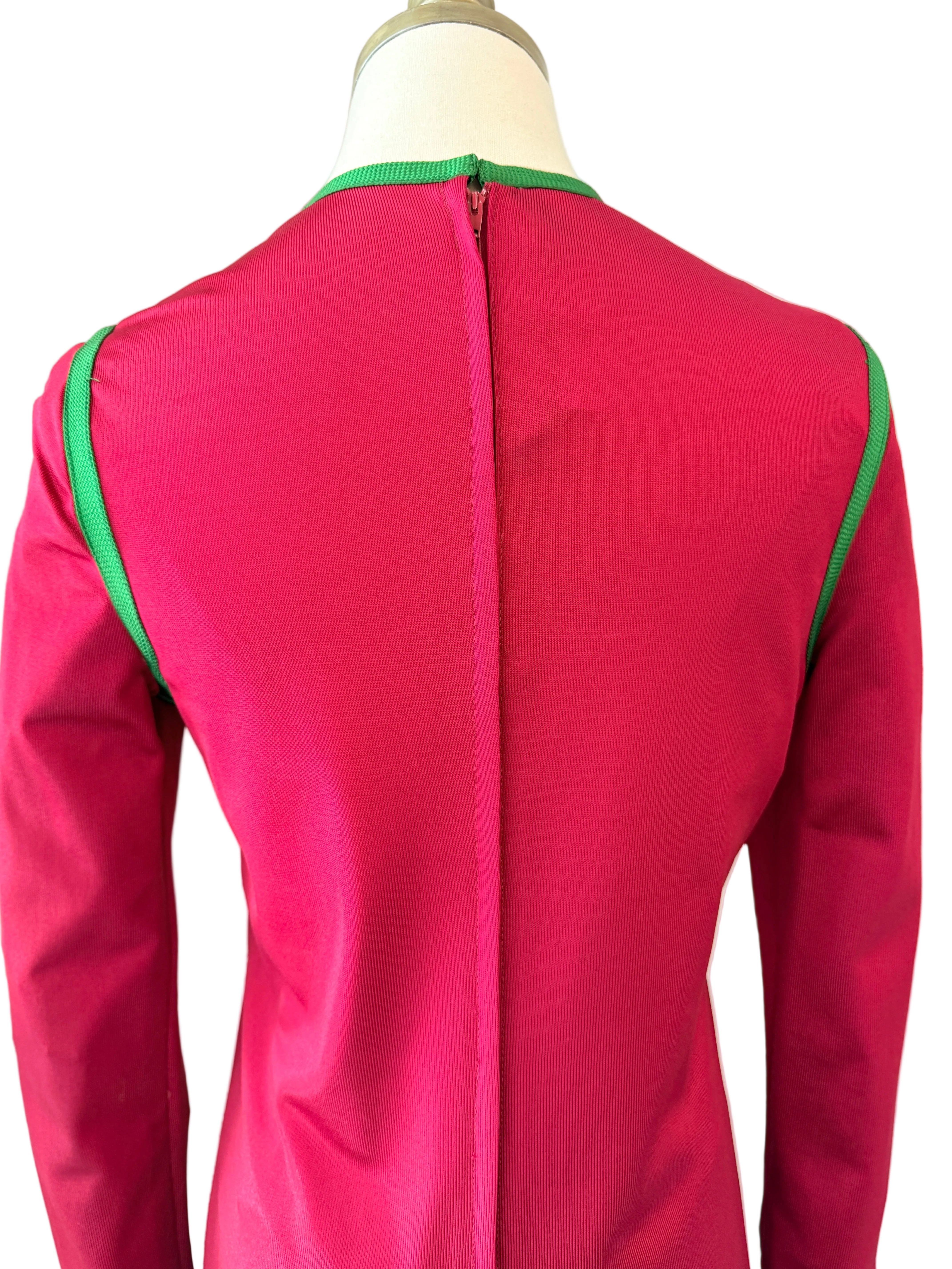1960s Michael Mott for Paraphernalia Red Two-Piece Tunic & Pant Set with Green Piping