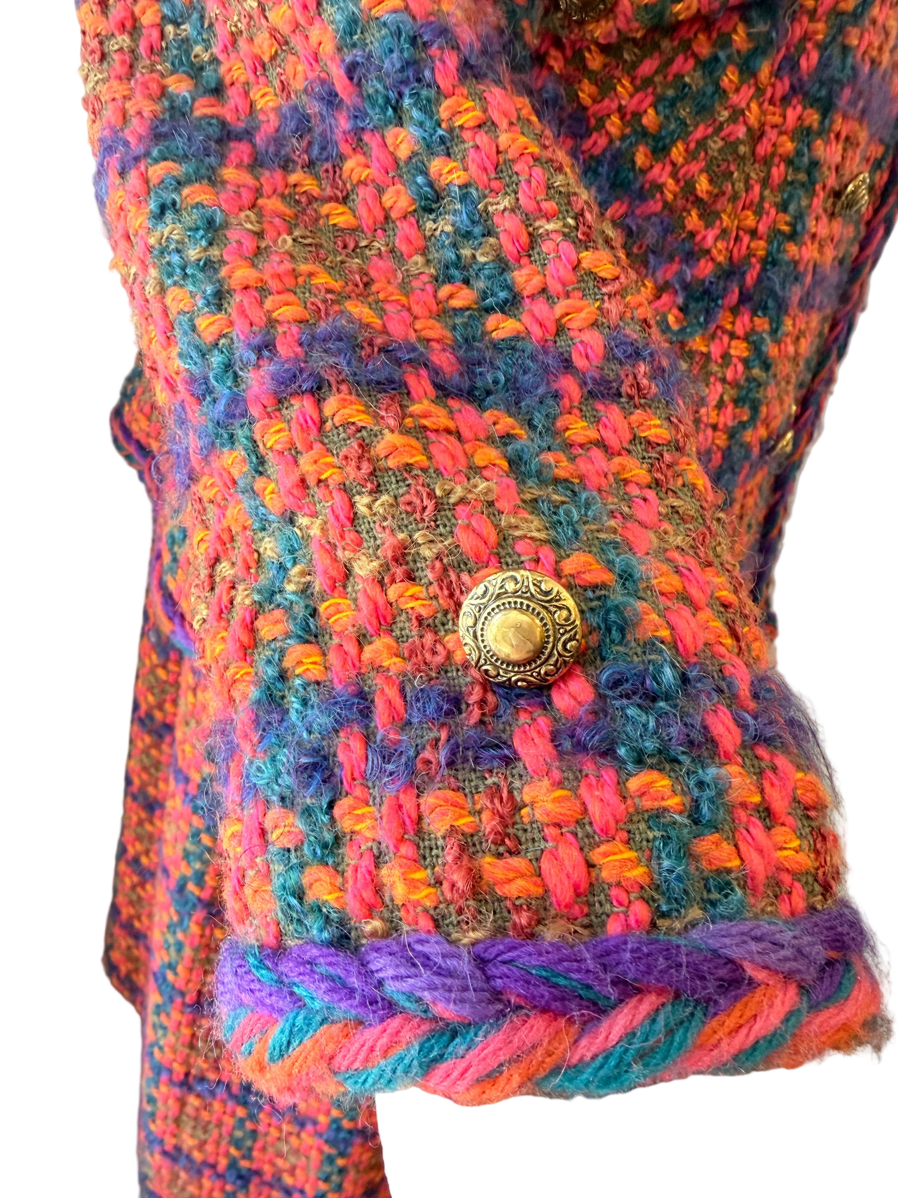 1960s Orange Tweed Two-Piece Skirt Suit in Pink, Orange & Purple