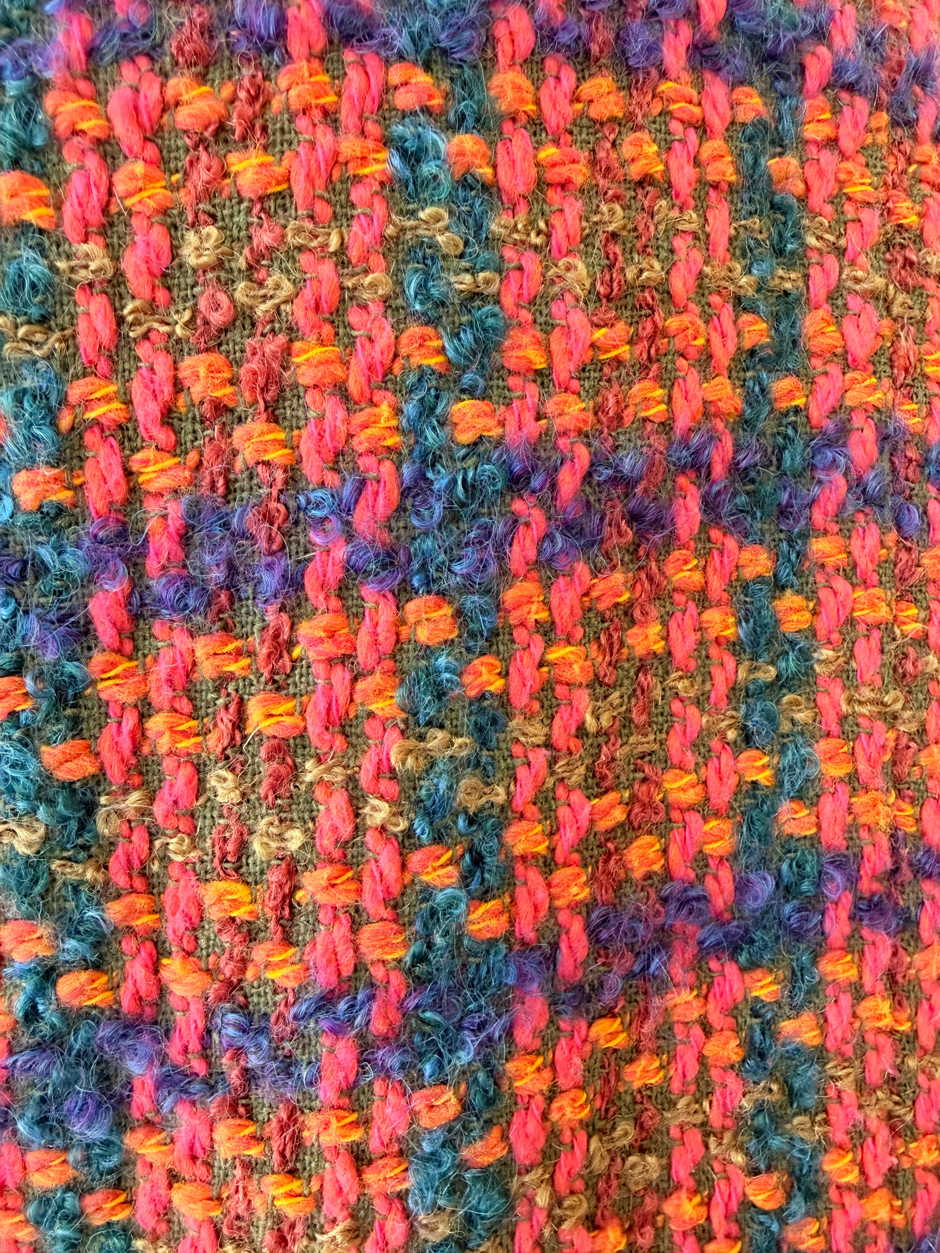 1960s Orange Tweed Two-Piece Skirt Suit in Pink, Orange & Purple