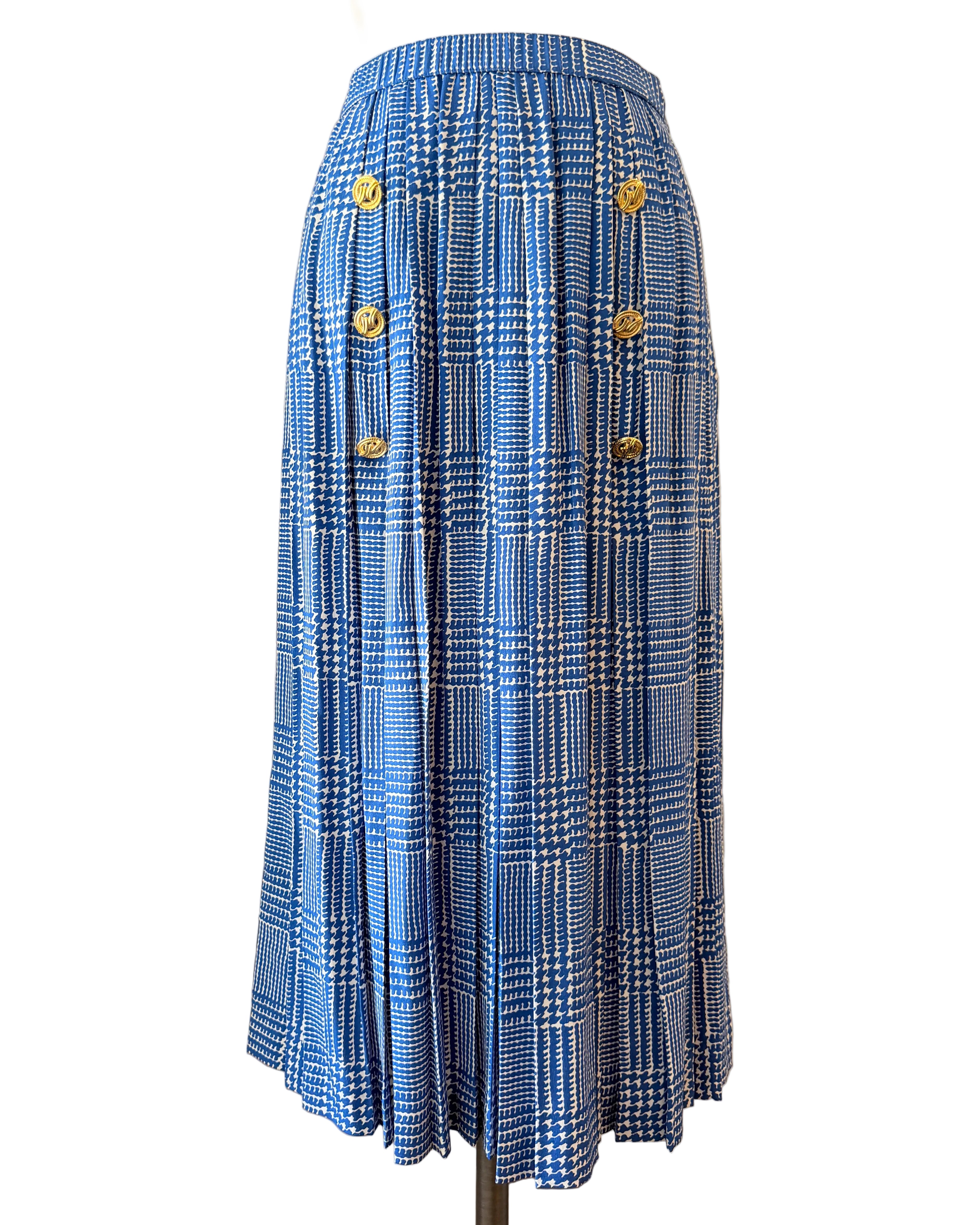 1960s Adolfo Royal Blue Three-Piece Skirt Suit with Silk Herringbone Details