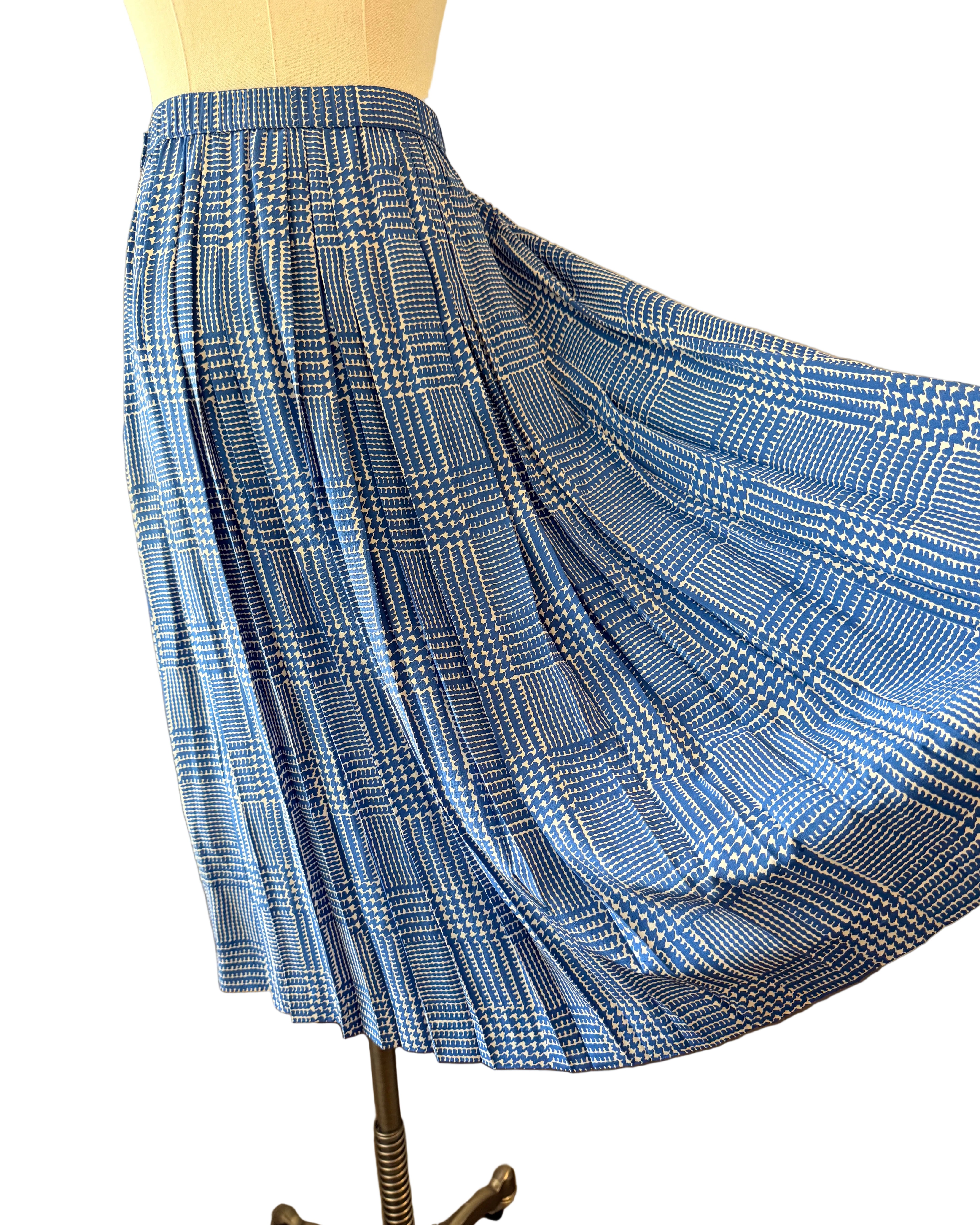 1960s Adolfo Royal Blue Three-Piece Skirt Suit with Silk Herringbone Details