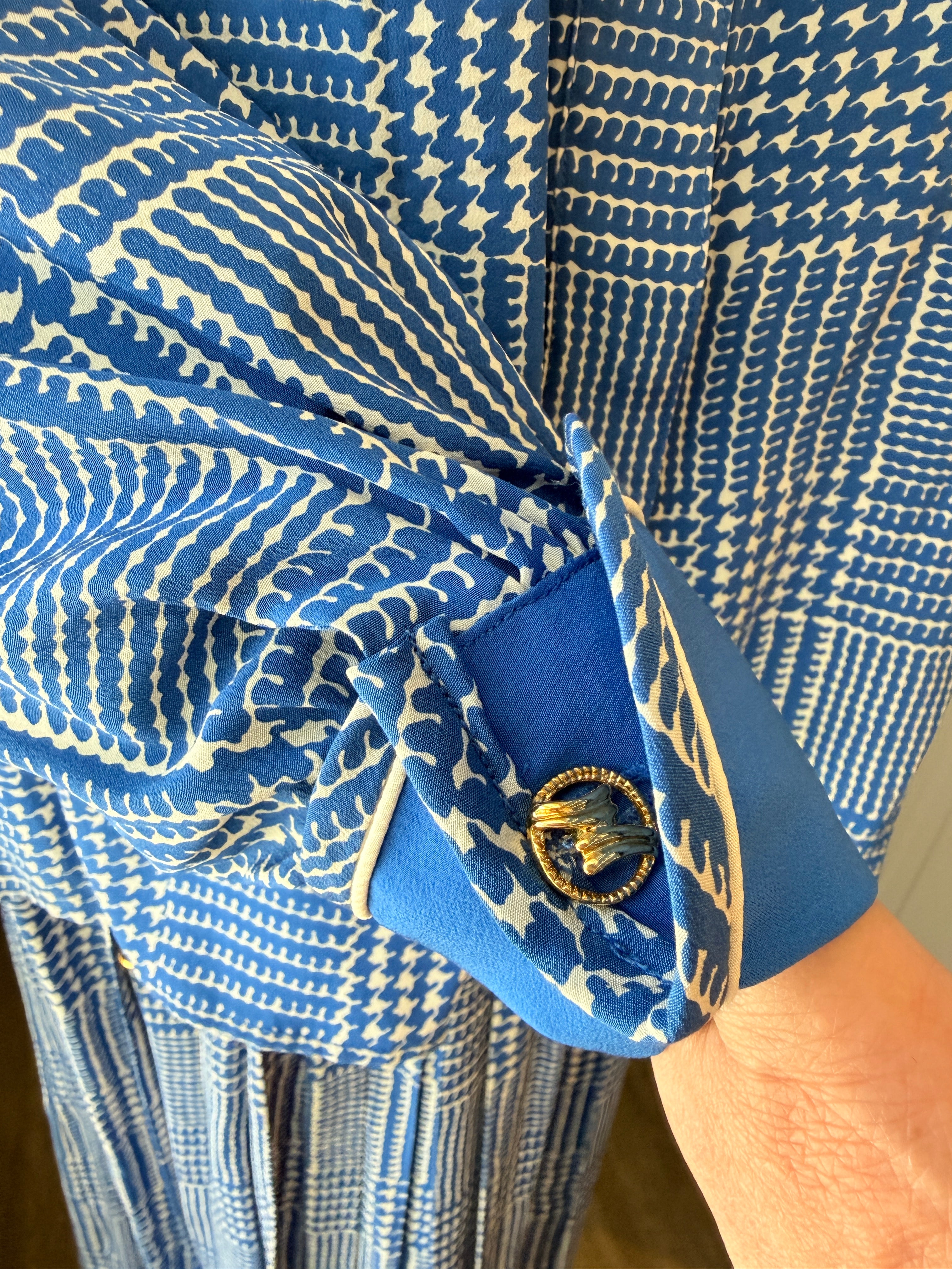 1960s Adolfo Royal Blue Three-Piece Skirt Suit with Silk Herringbone Details