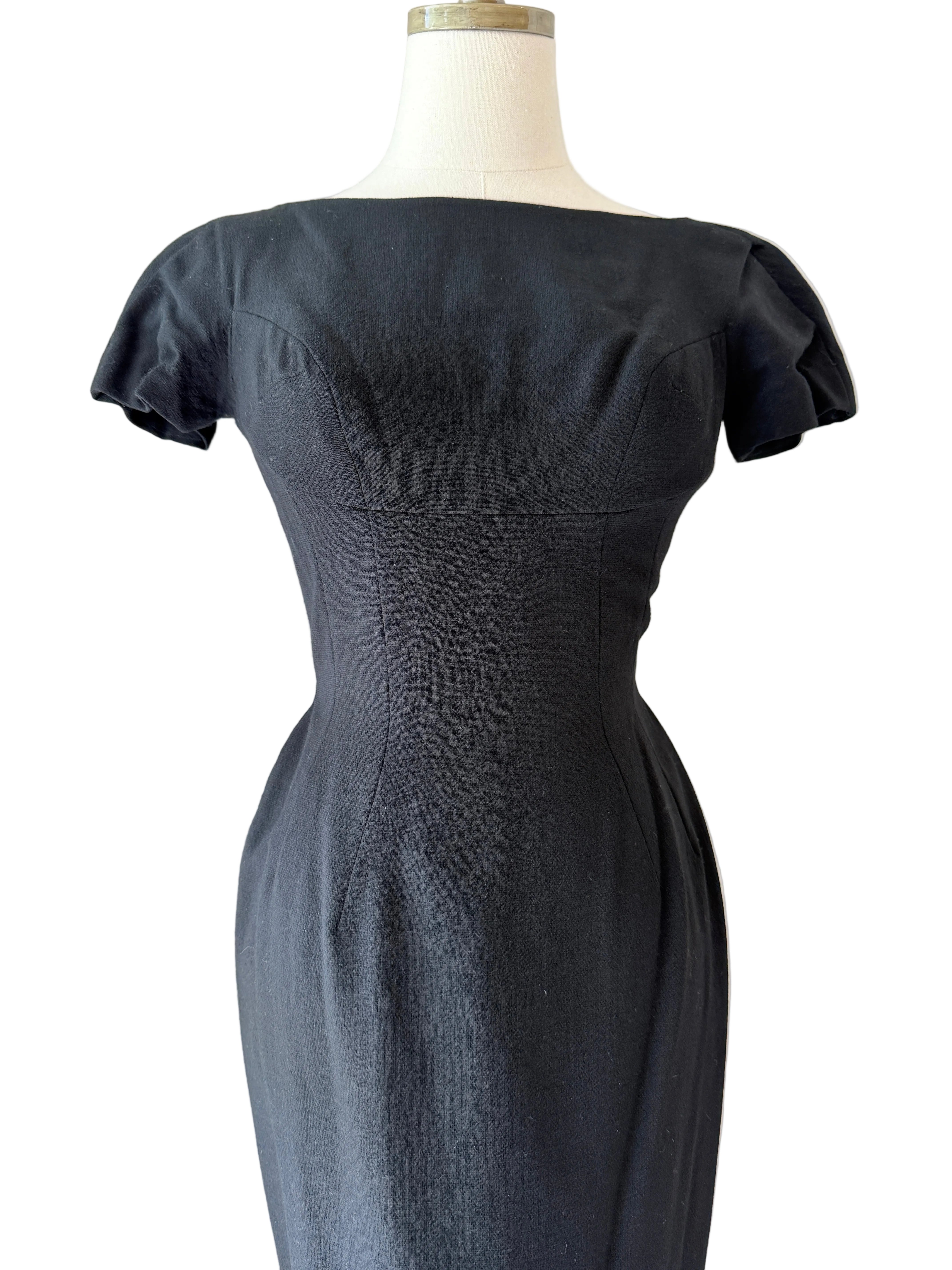 Mam'selle Black Sheath Dress with Capelet & Black Fox Fur Trim