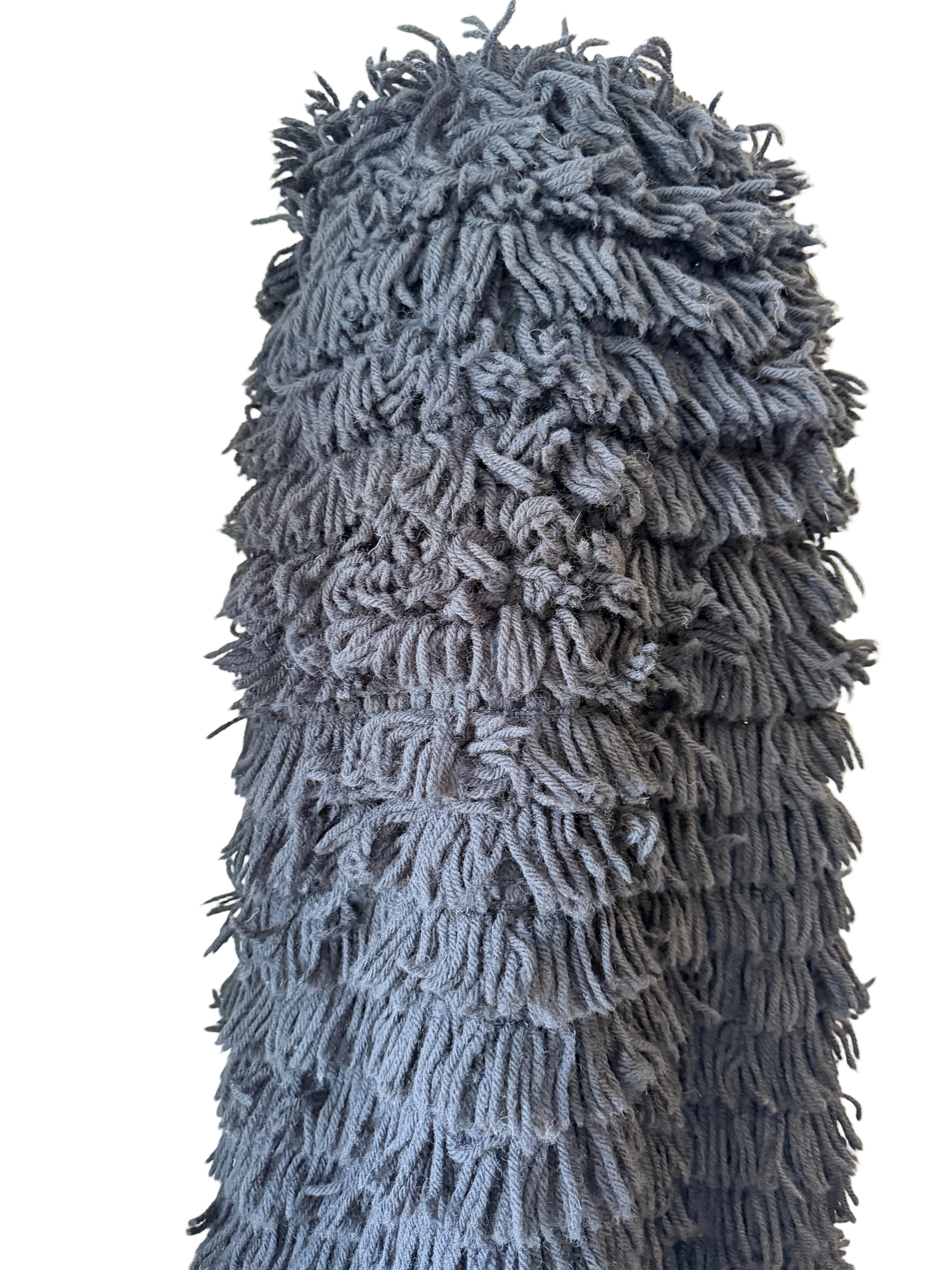 1960s Rare Black Yarn Fringe Snap-Front Skirt with Cotton Lining