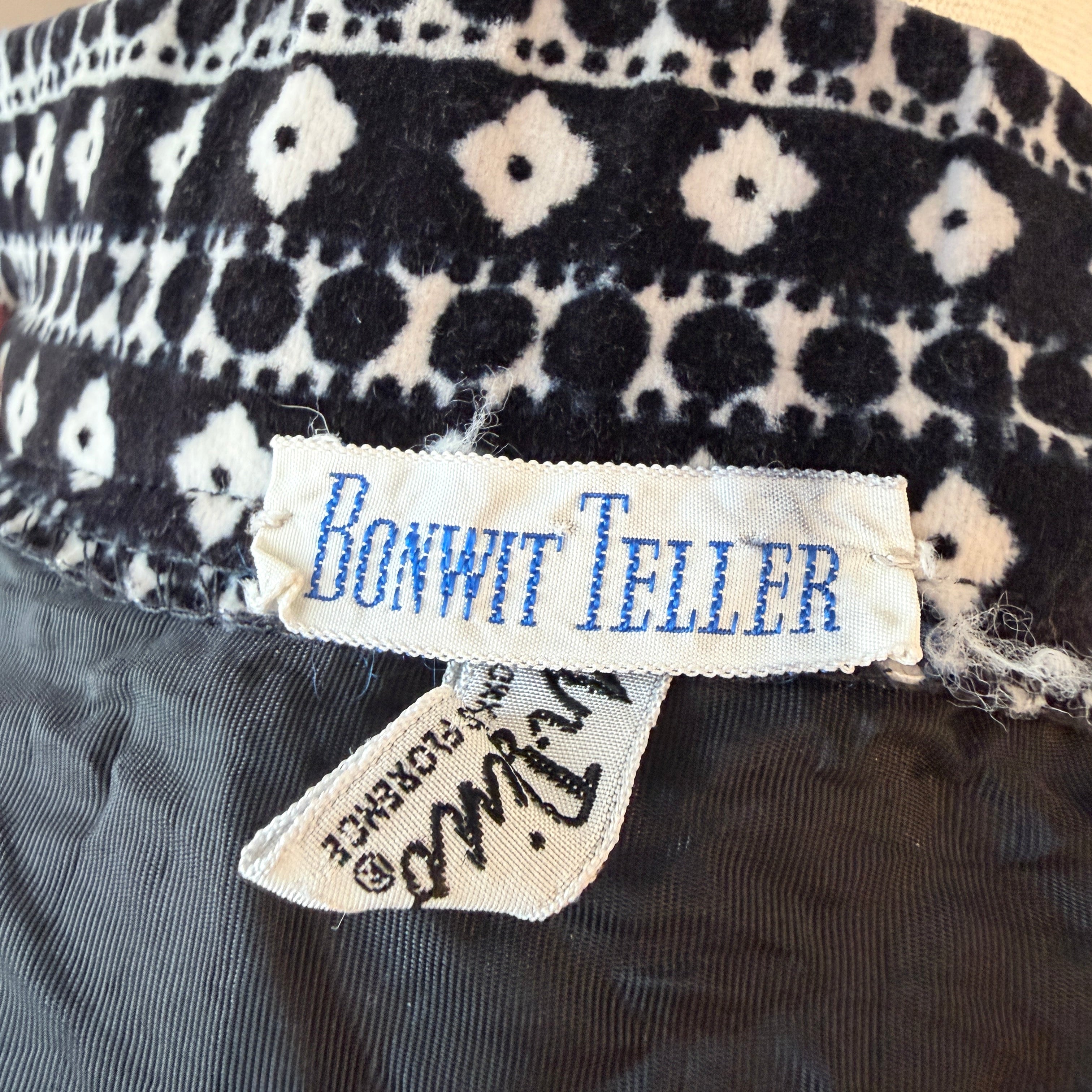 1970s Mr. Dino for Bonwit Teller Black Velvet Maxi Skirt with White Bandana Print