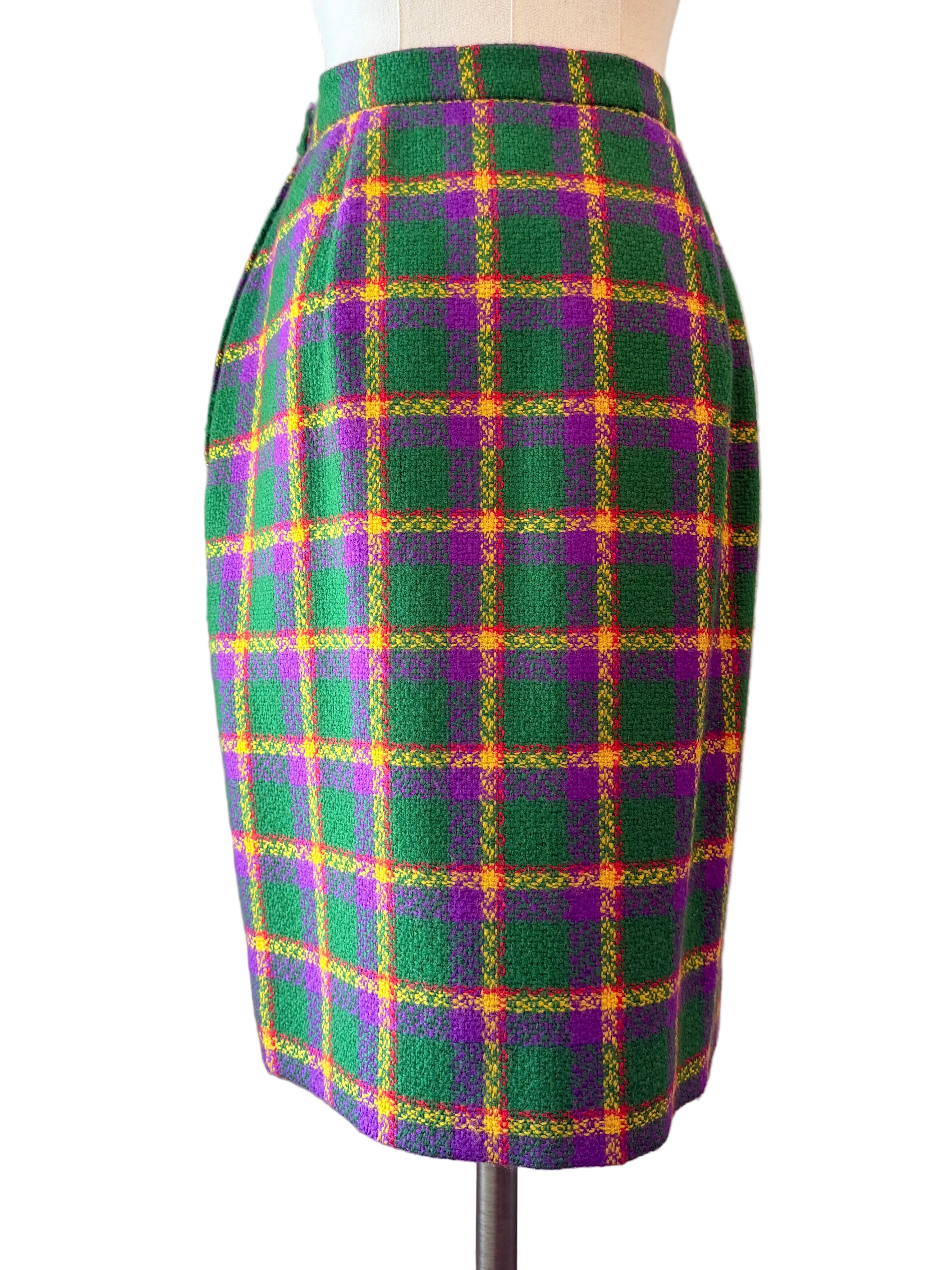 1980s Valentino Boutique Purple & Green Wool Plaid Two-Piece Skirt Suit