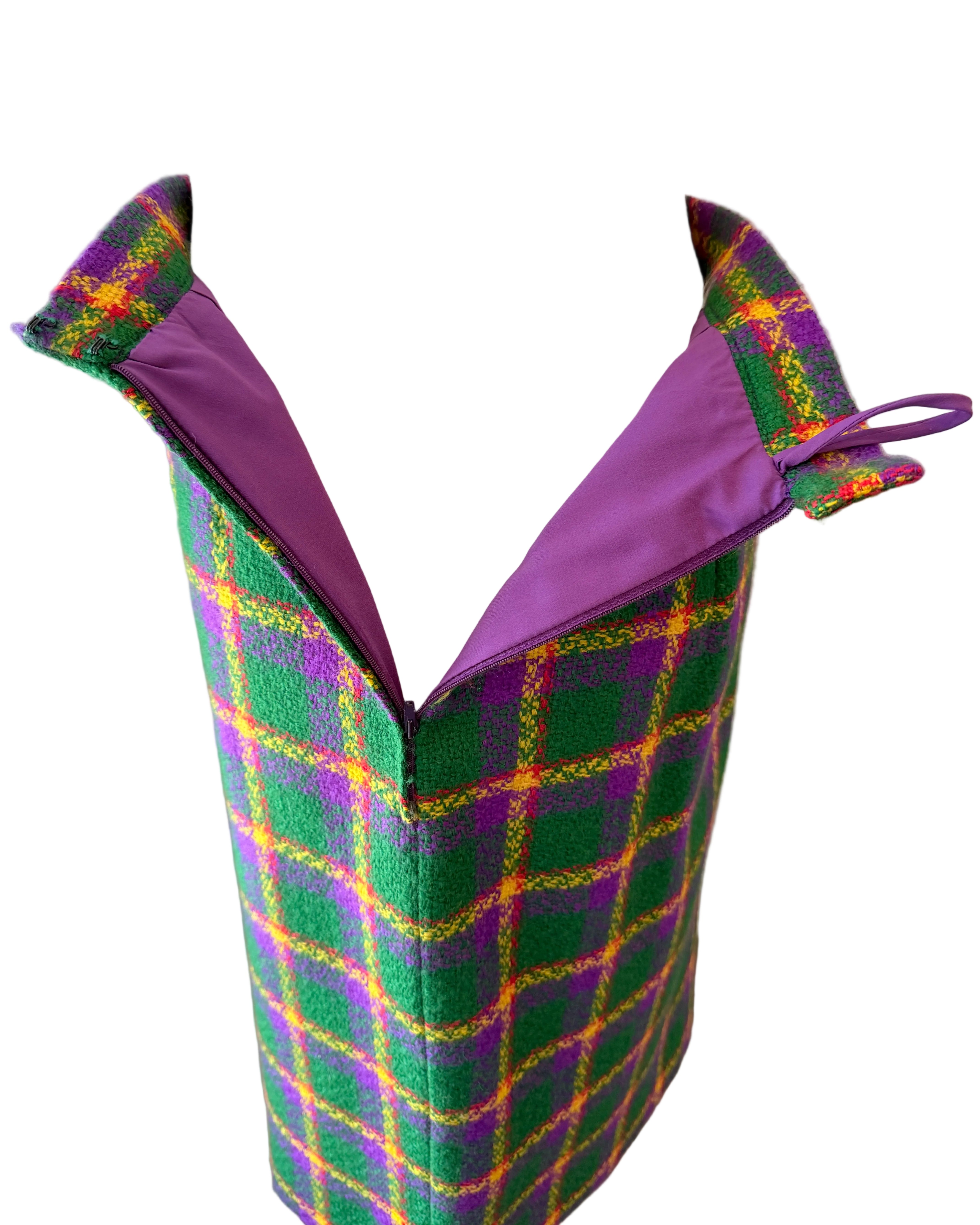 1980s Valentino Boutique Purple & Green Wool Plaid Two-Piece Skirt Suit