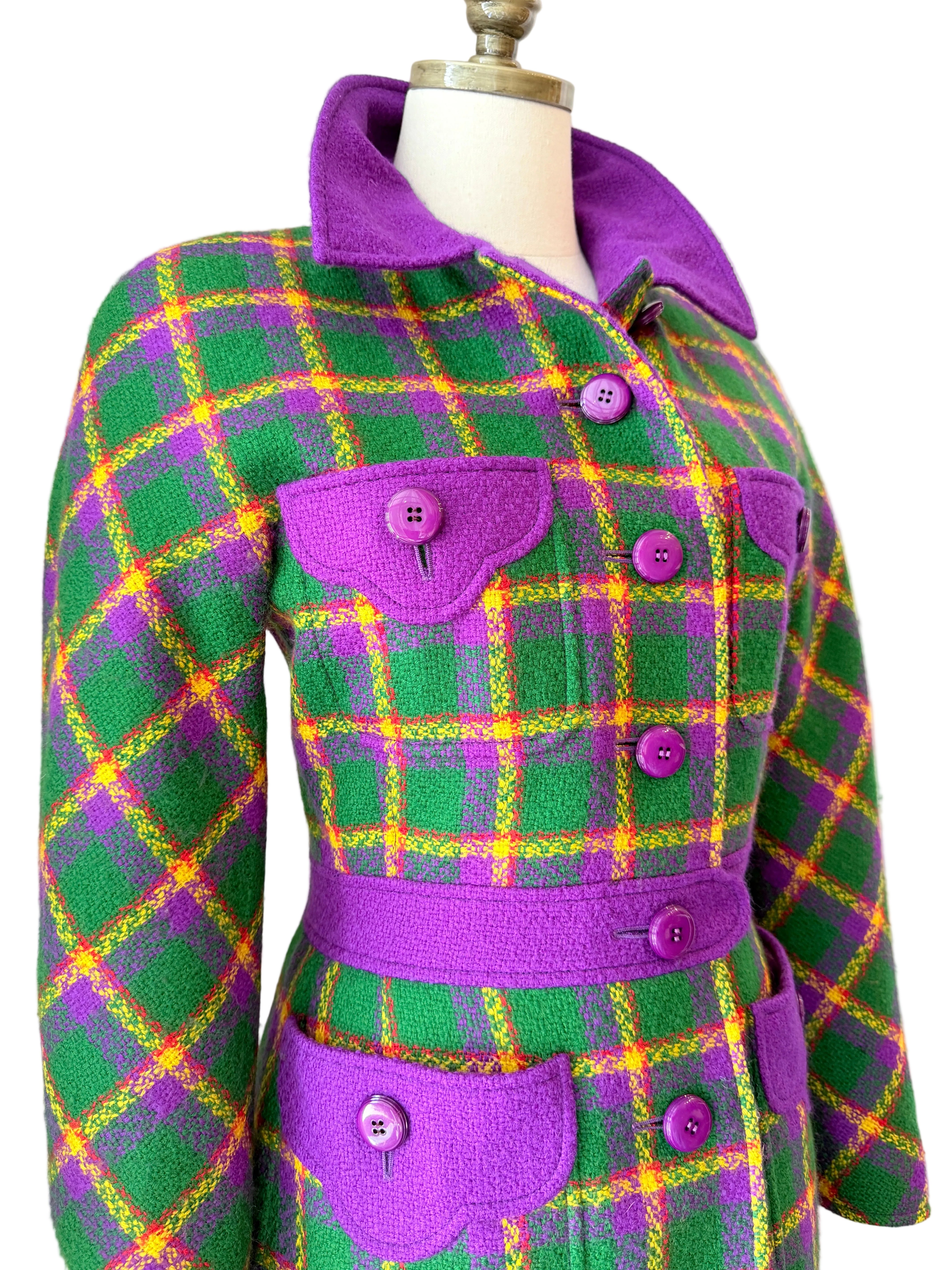 1980s Valentino Boutique Purple & Green Wool Plaid Two-Piece Skirt Suit