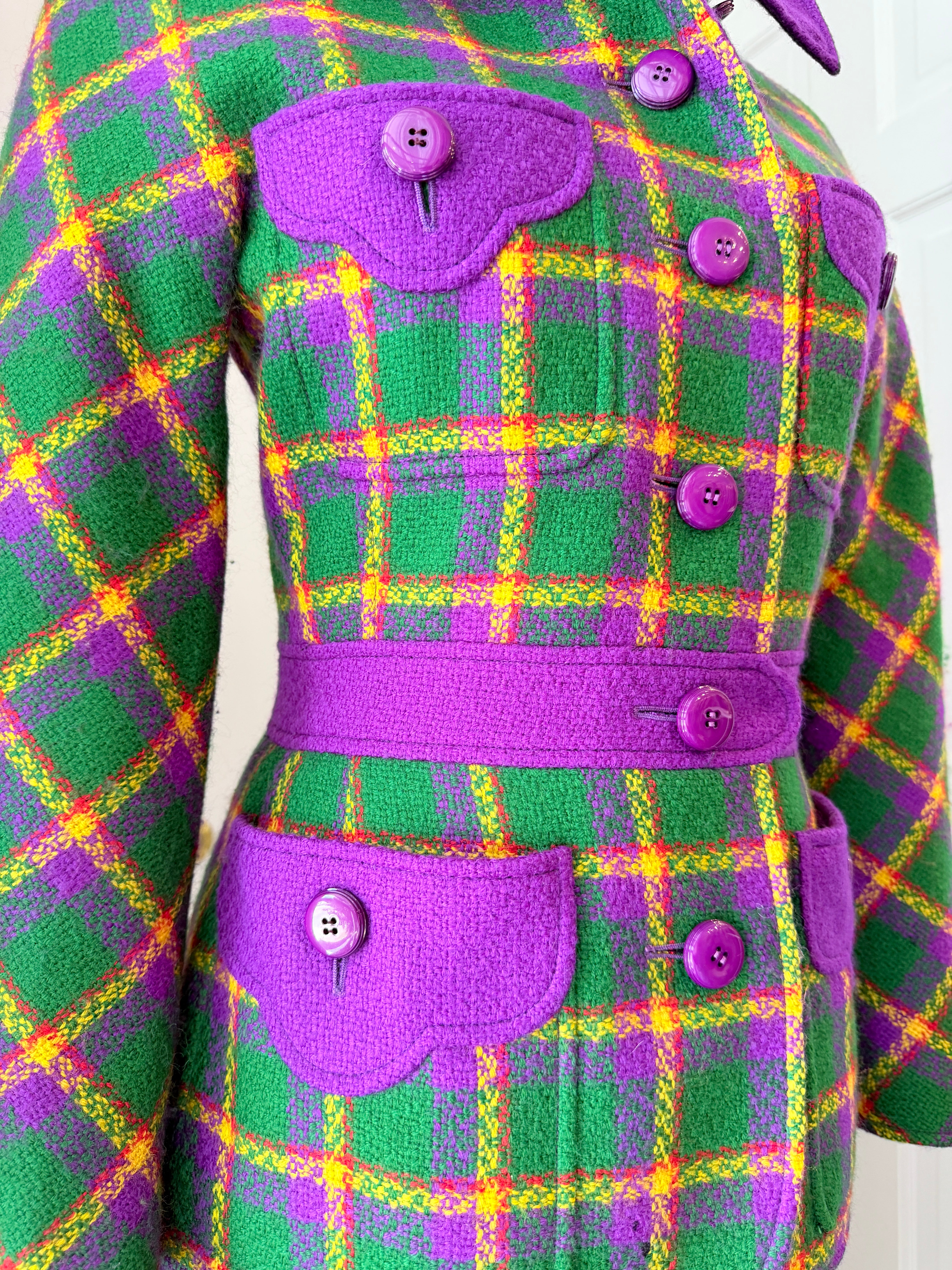 1980s Valentino Boutique Purple & Green Wool Plaid Two-Piece Skirt Suit