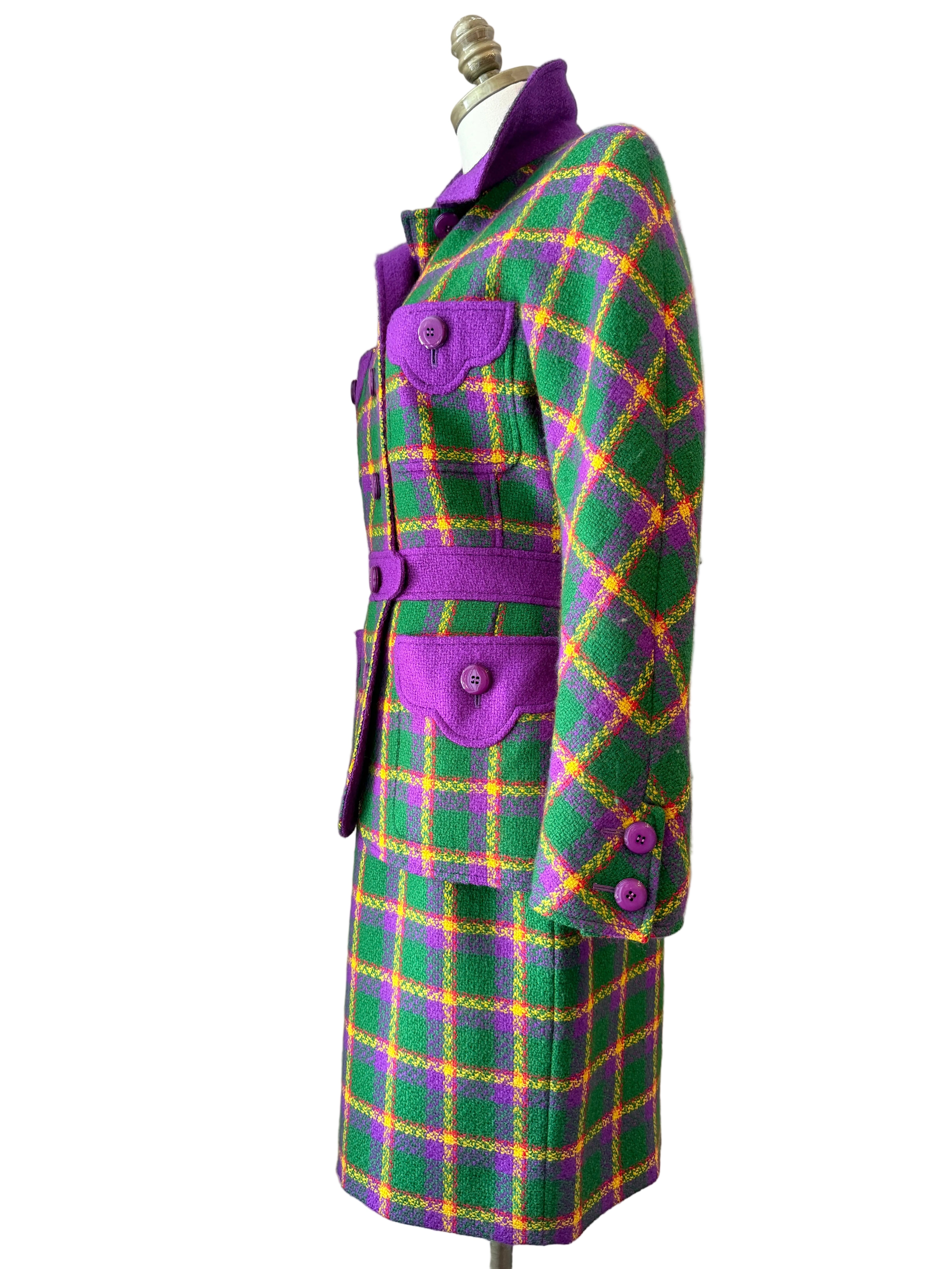 1980s Valentino Boutique Purple & Green Wool Plaid Two-Piece Skirt Suit