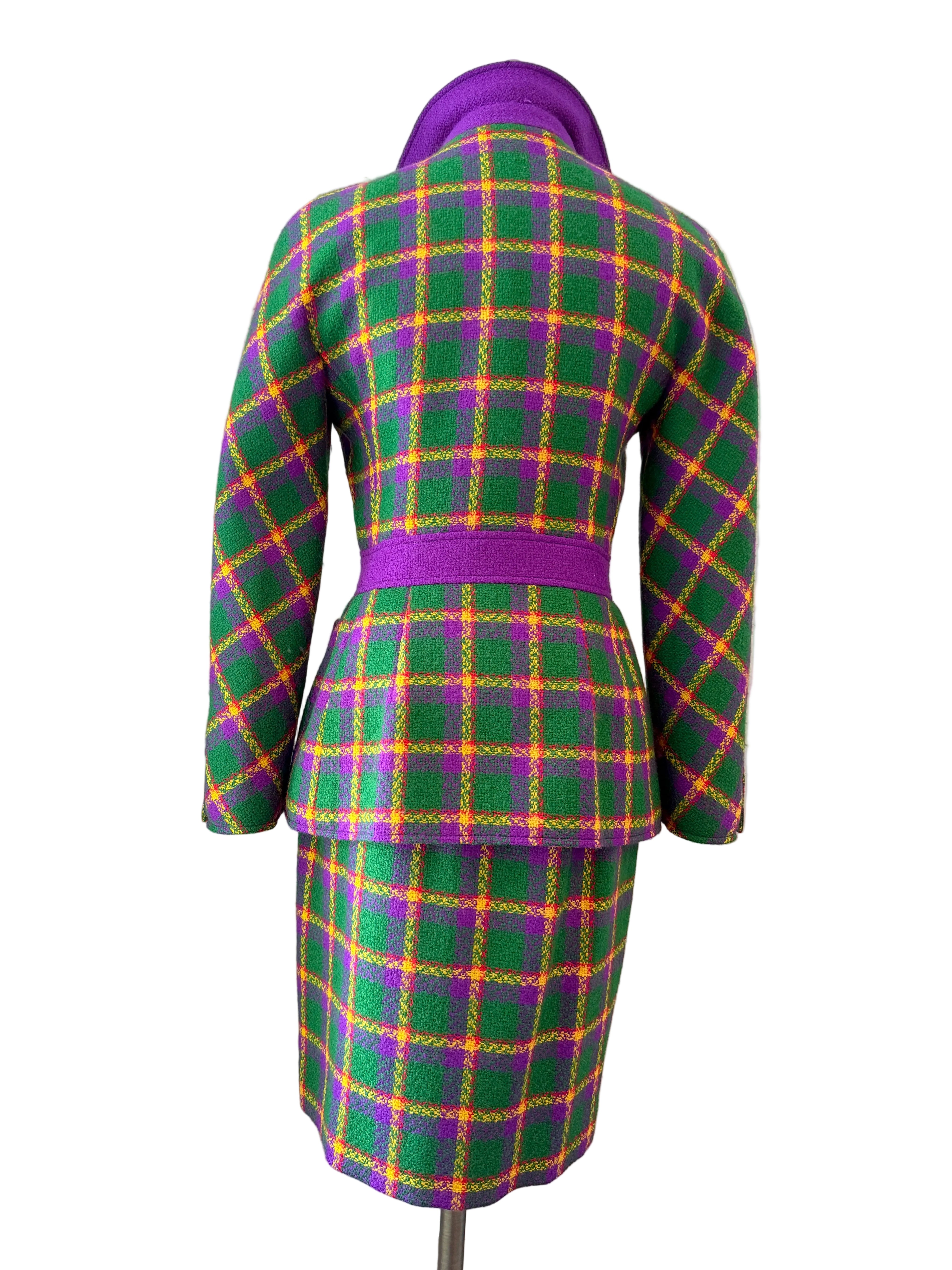 1980s Valentino Boutique Purple & Green Wool Plaid Two-Piece Skirt Suit