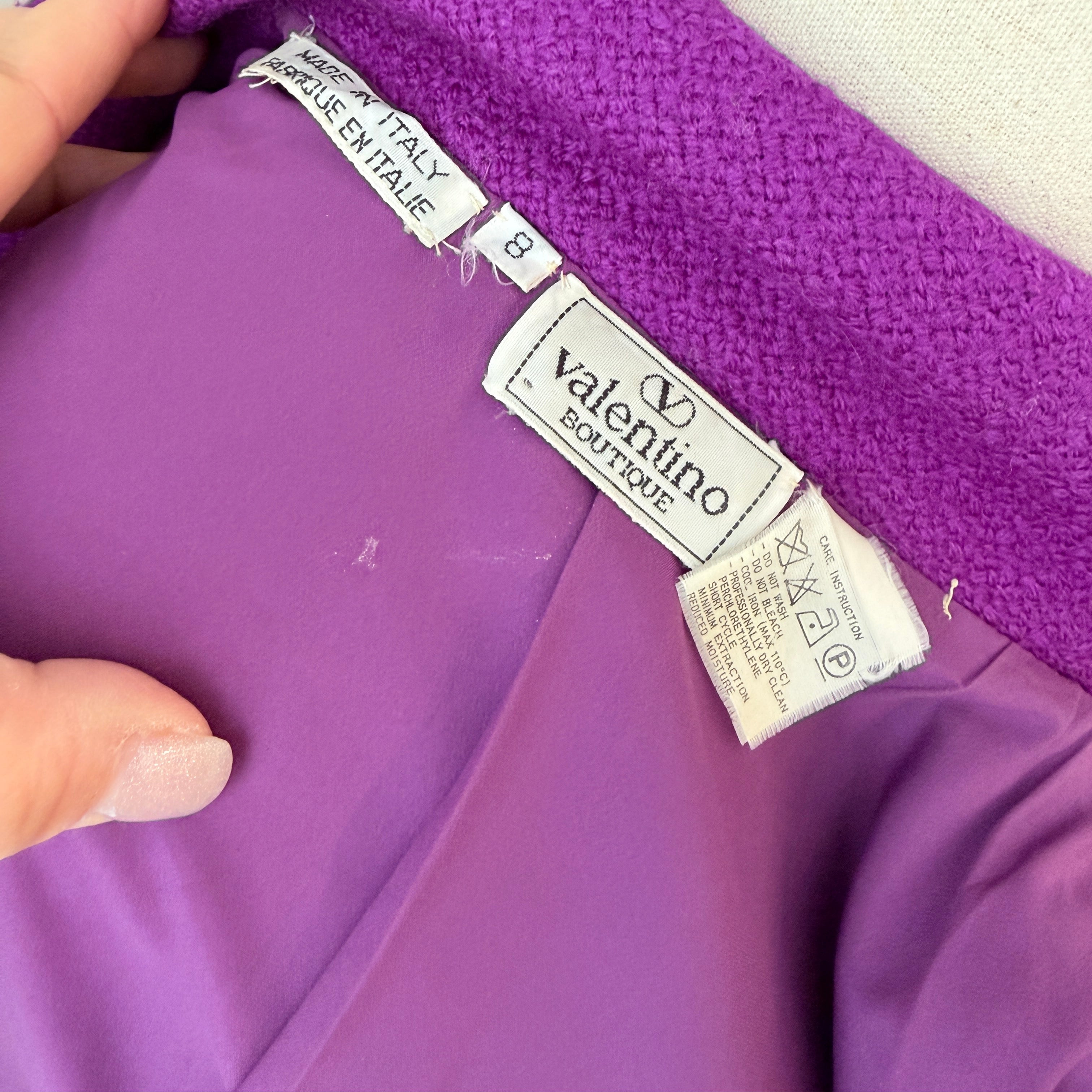 1980s Valentino Boutique Purple & Green Wool Plaid Two-Piece Skirt Suit