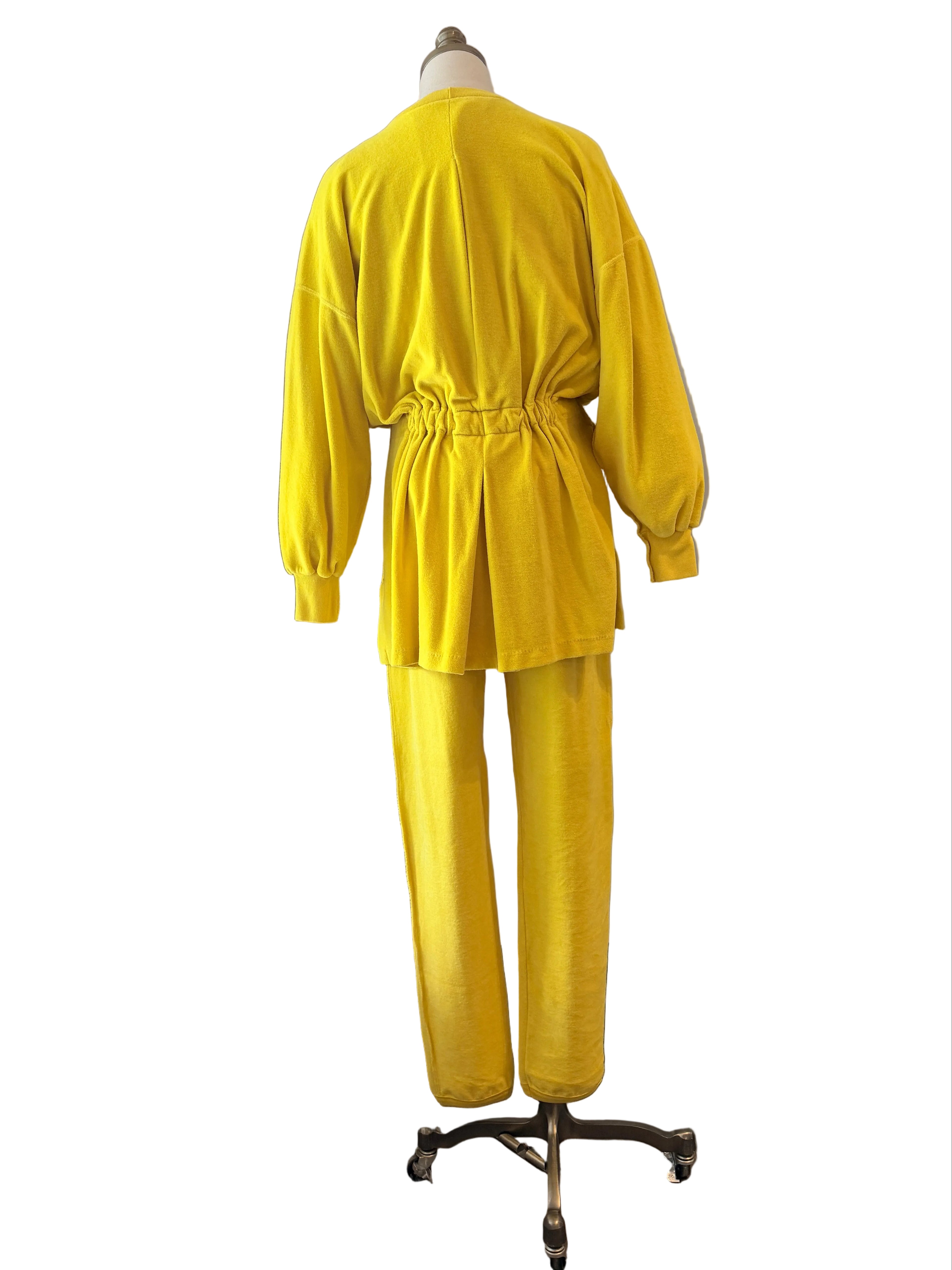 1980s Sonia Rykiel Yellow Velour Three-Piece Ensemble with Rhinestone Accents