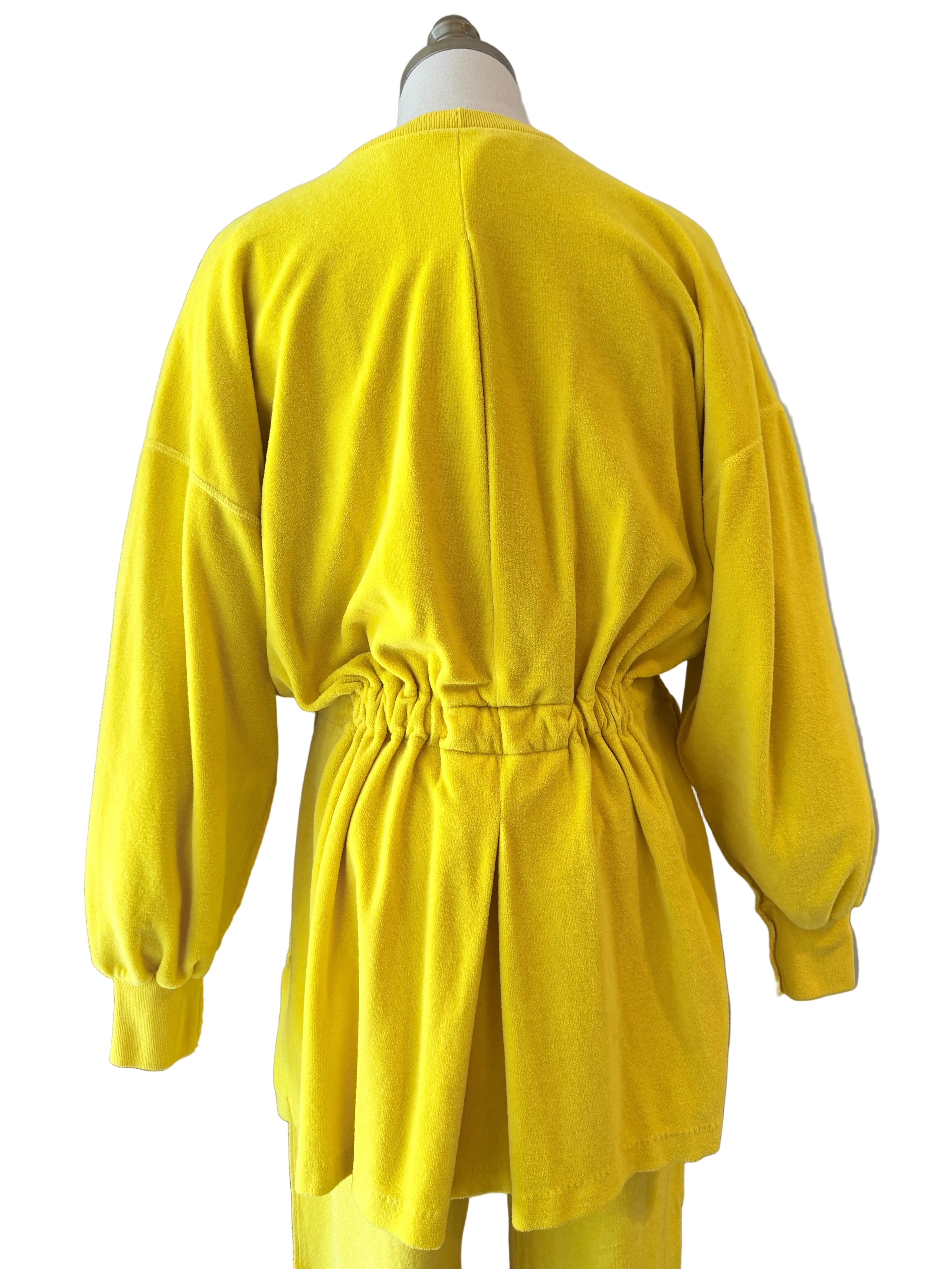 1980s Sonia Rykiel Yellow Velour Three-Piece Ensemble with Rhinestone Accents