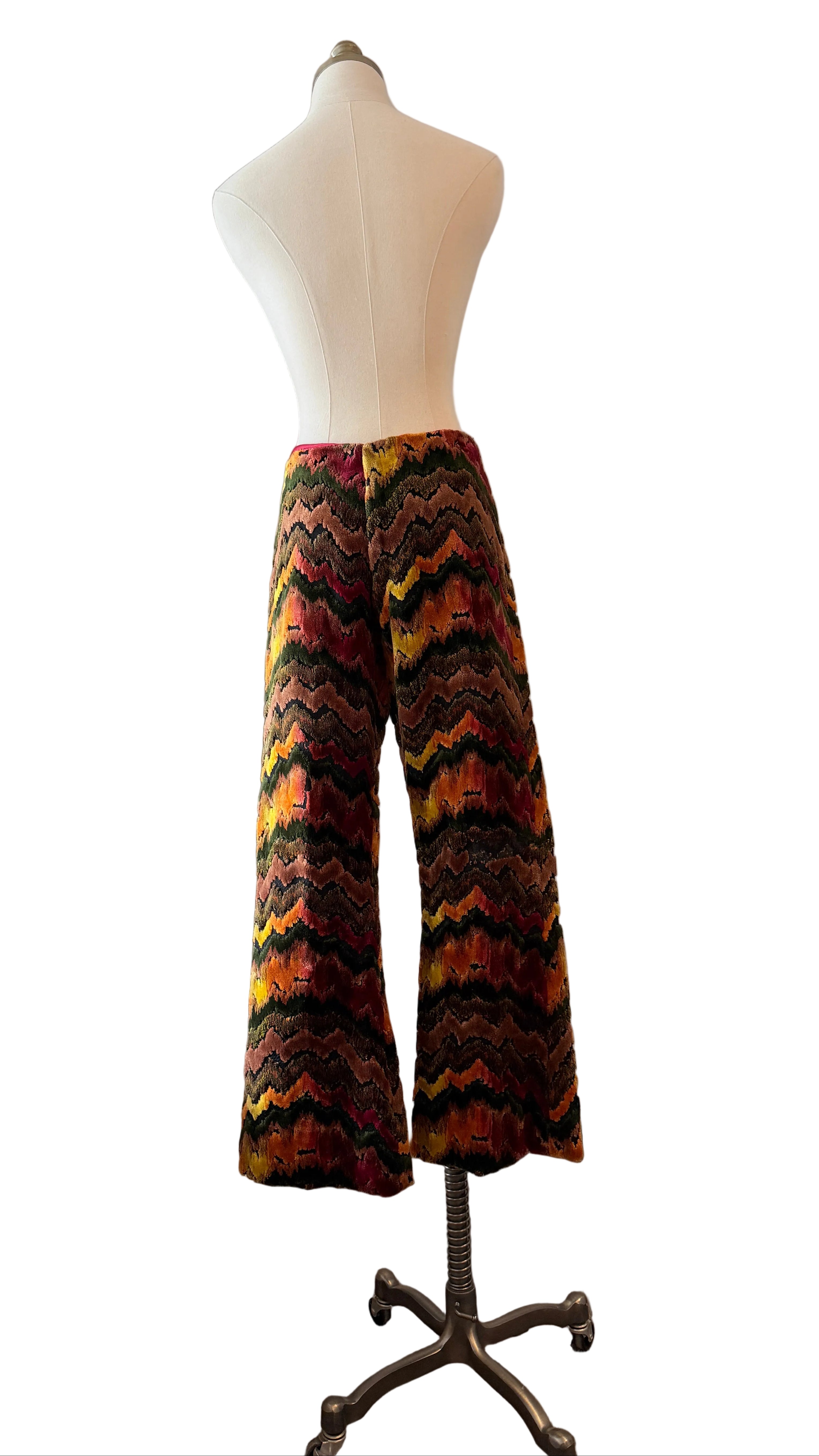 1970s Custom-Made Velvet Carpet Vest & Pants Set with Chevron Design