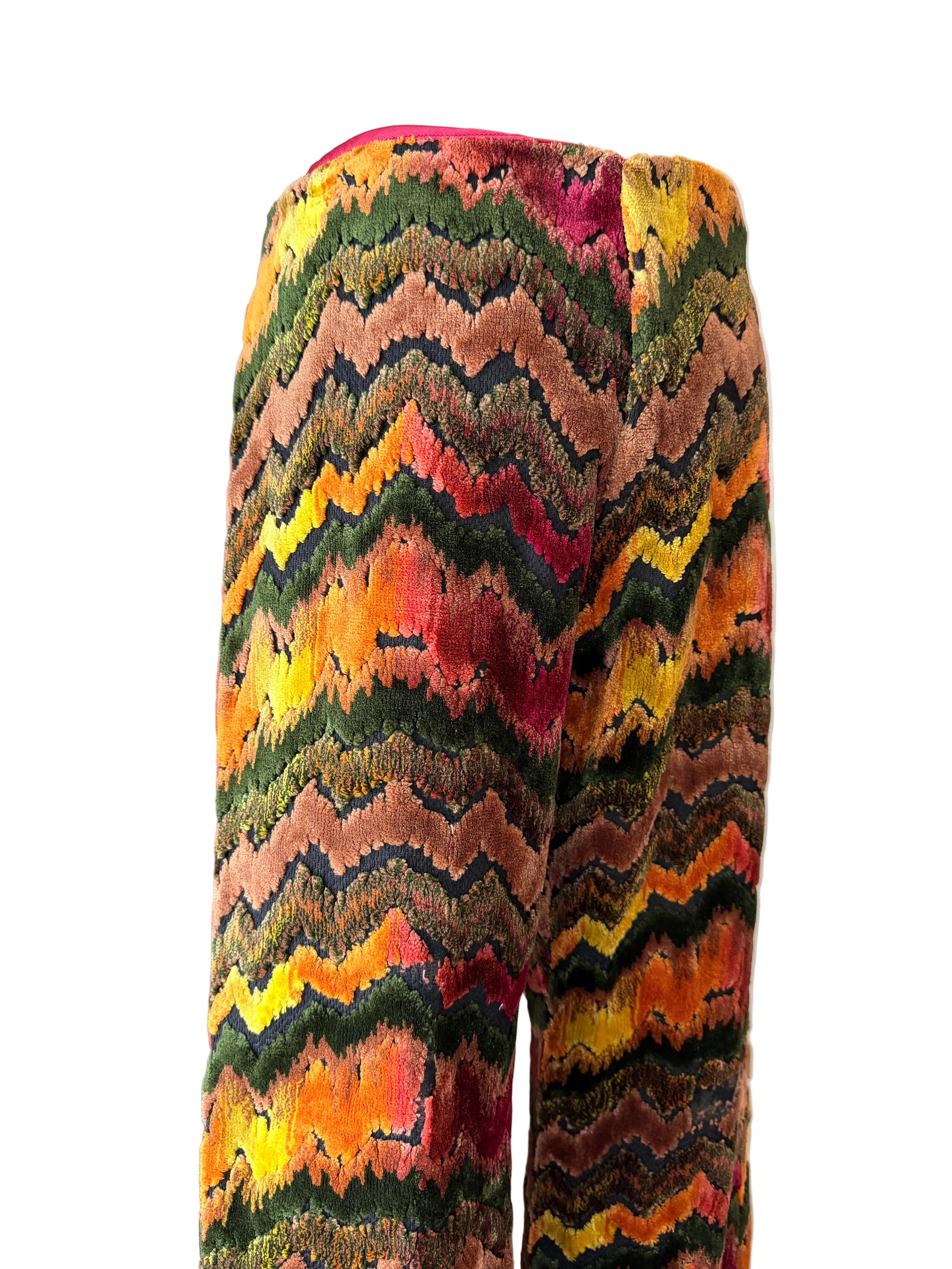 1970s Custom-Made Velvet Carpet Vest & Pants Set with Chevron Design