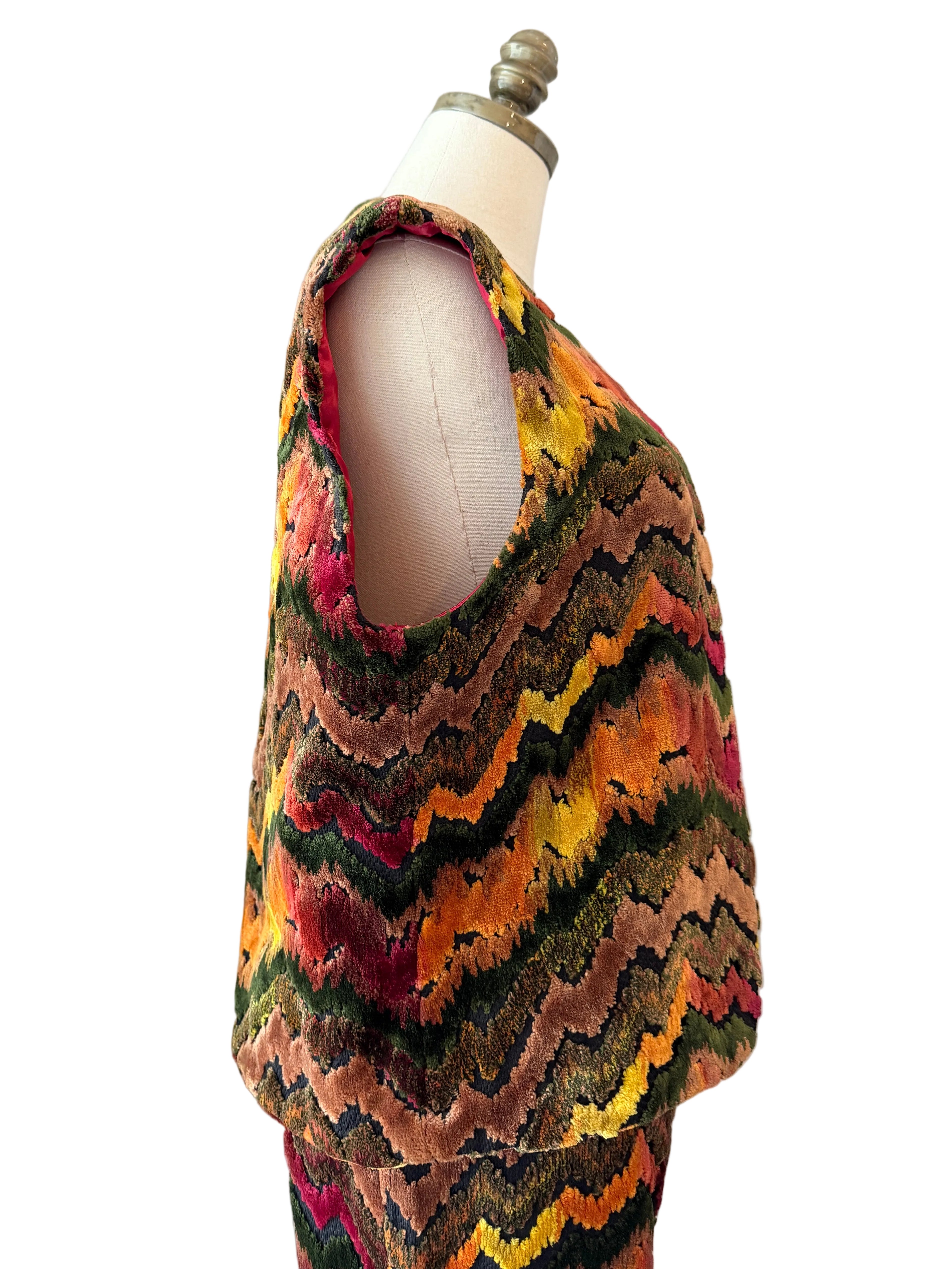 1970s Custom-Made Velvet Carpet Vest & Pants Set with Chevron Design